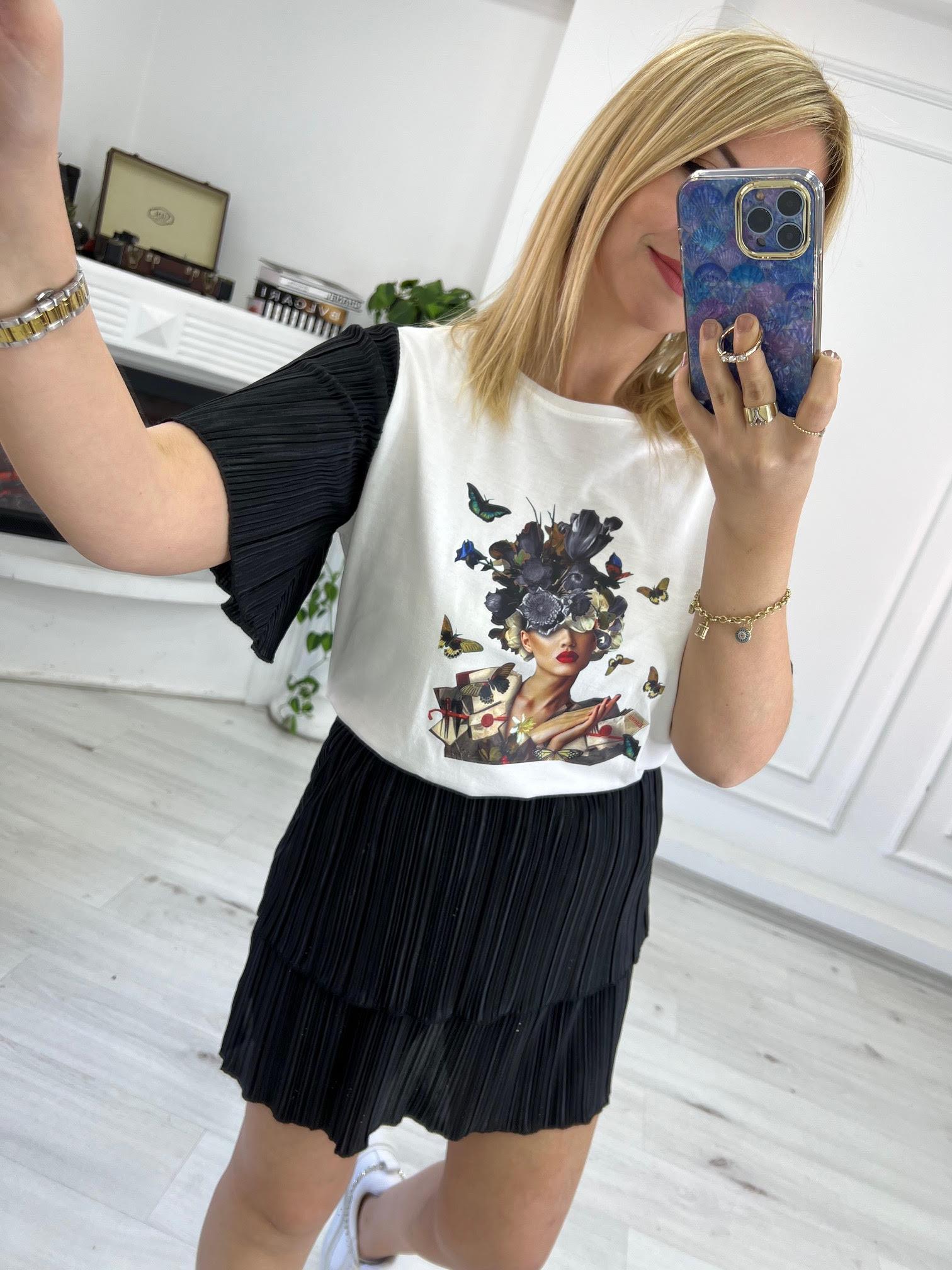 27646 Kolları Krinkıl Detay Tshirt SİYAH