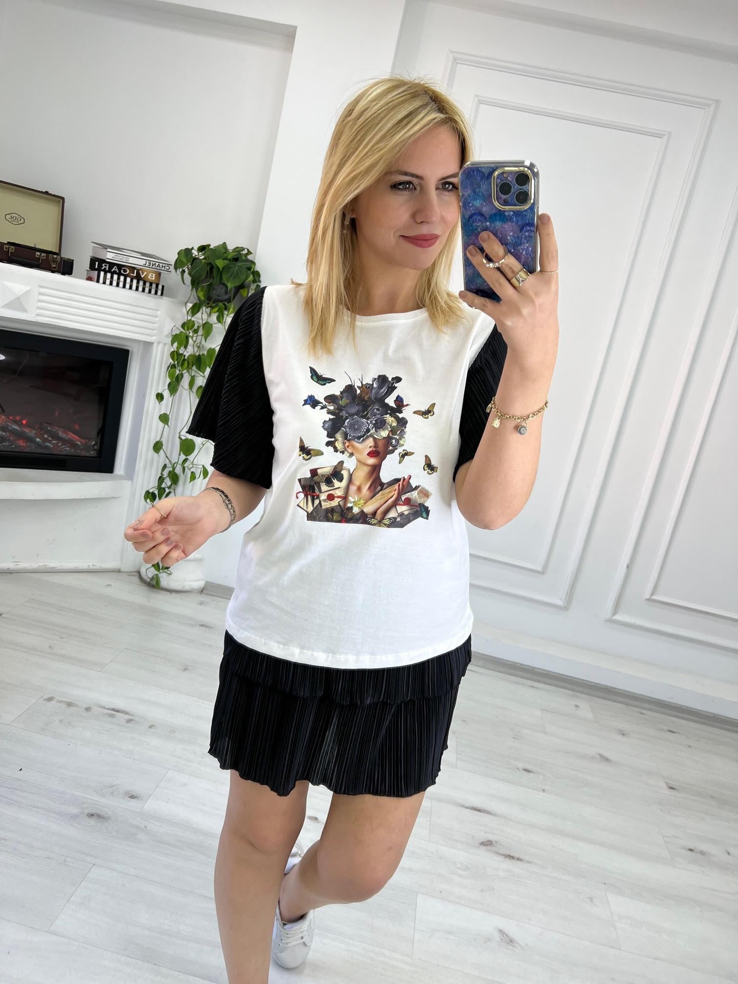 27646 Kolları Krinkıl Detay Tshirt SİYAH