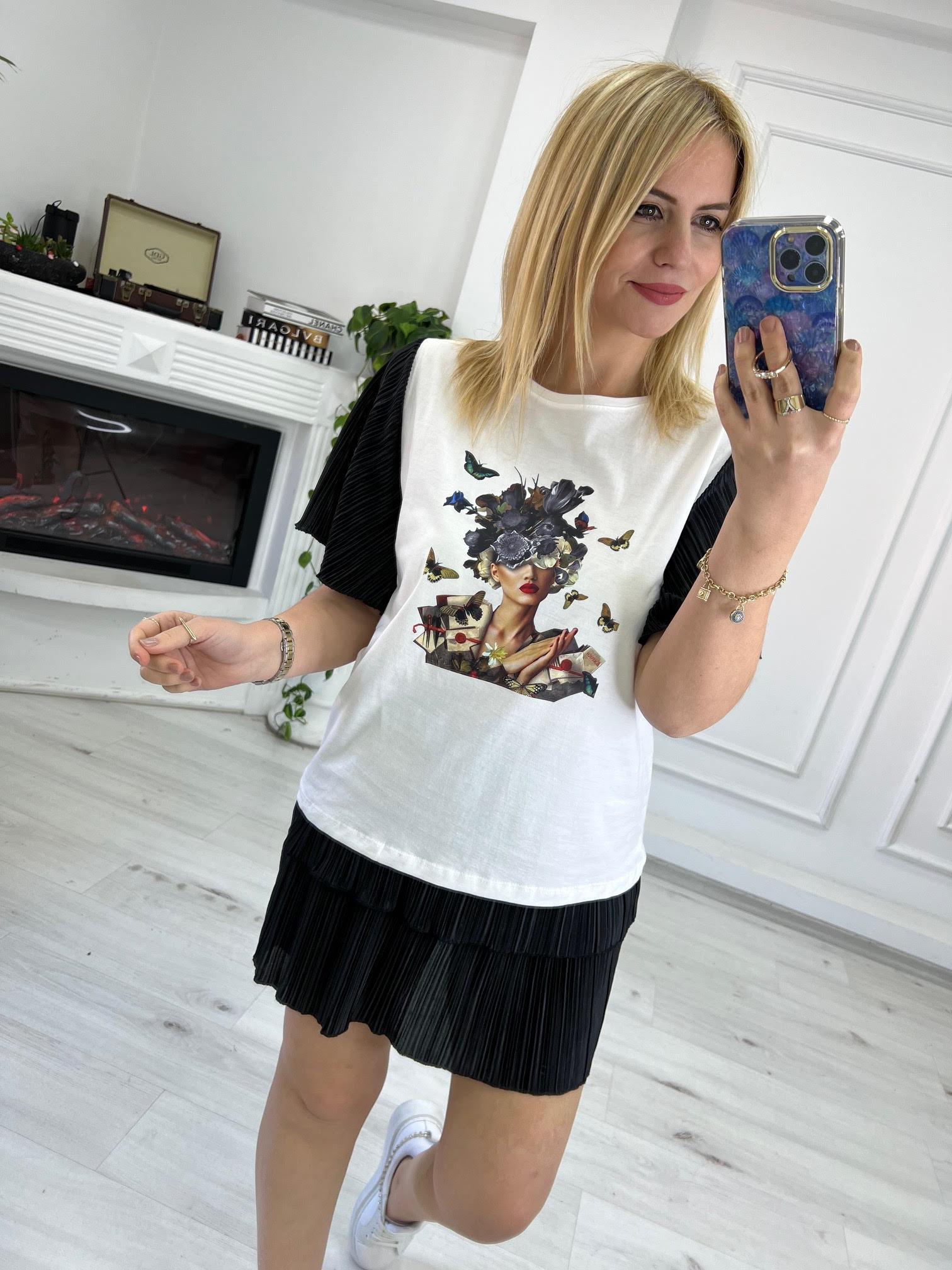 27646 Kolları Krinkıl Detay Tshirt SİYAH