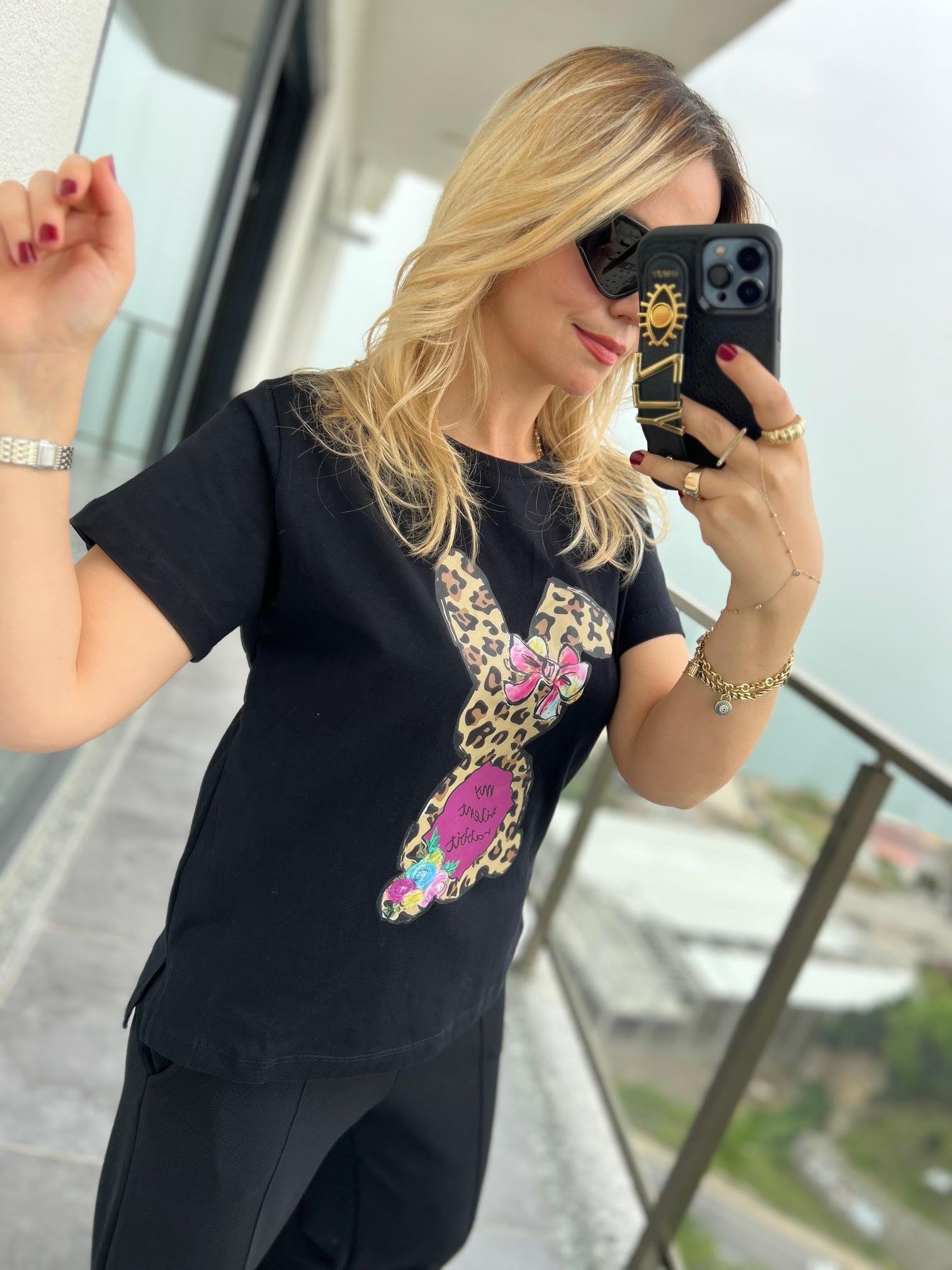 27677 Baskılı Tshirt SİYAH