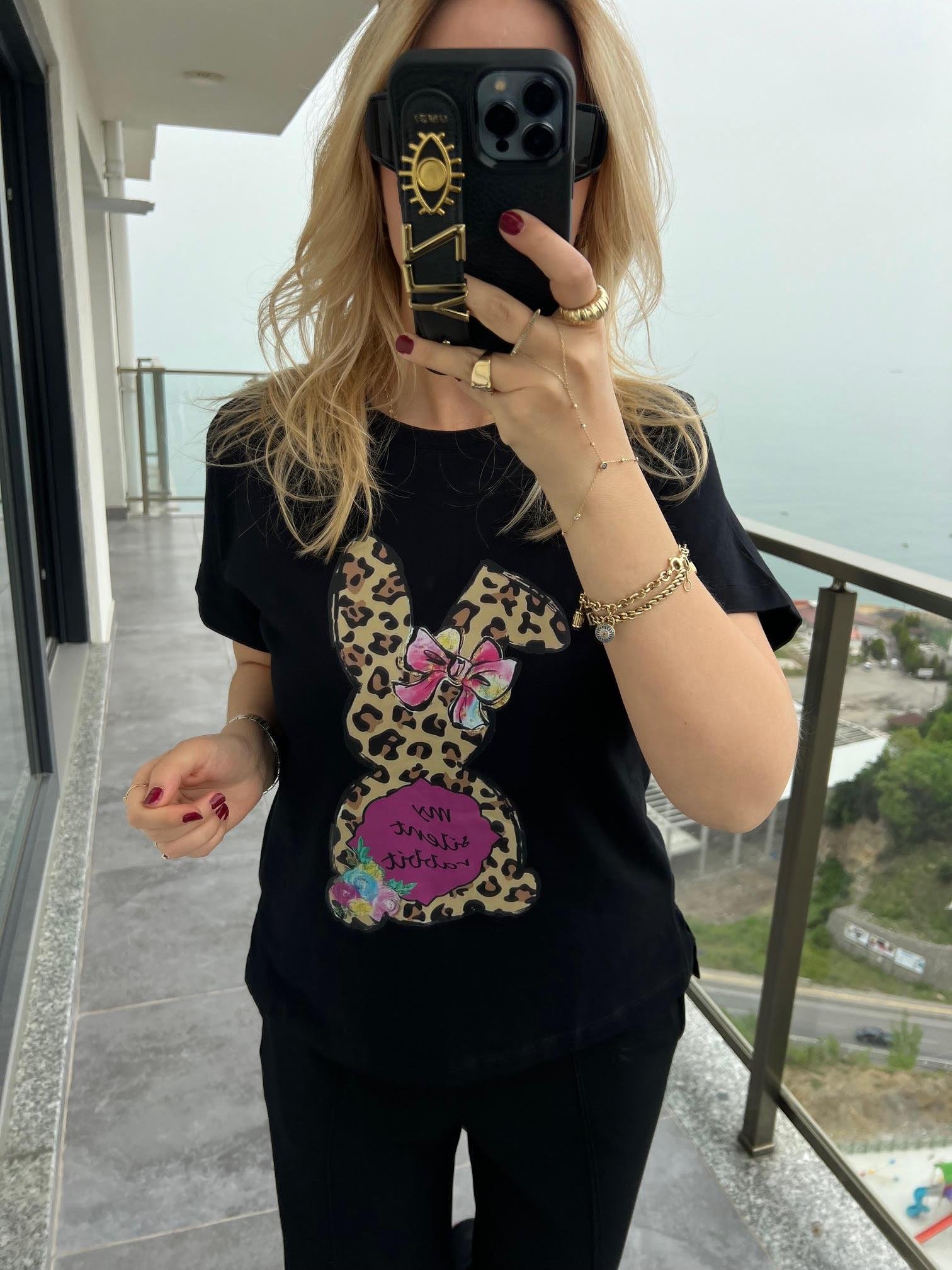 27677 Baskılı Tshirt SİYAH