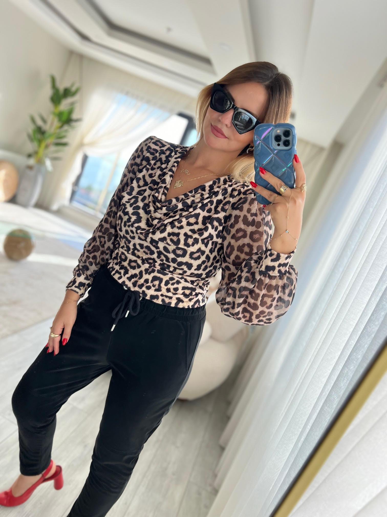 2770 Şal Yaka Bluz LEOPAR