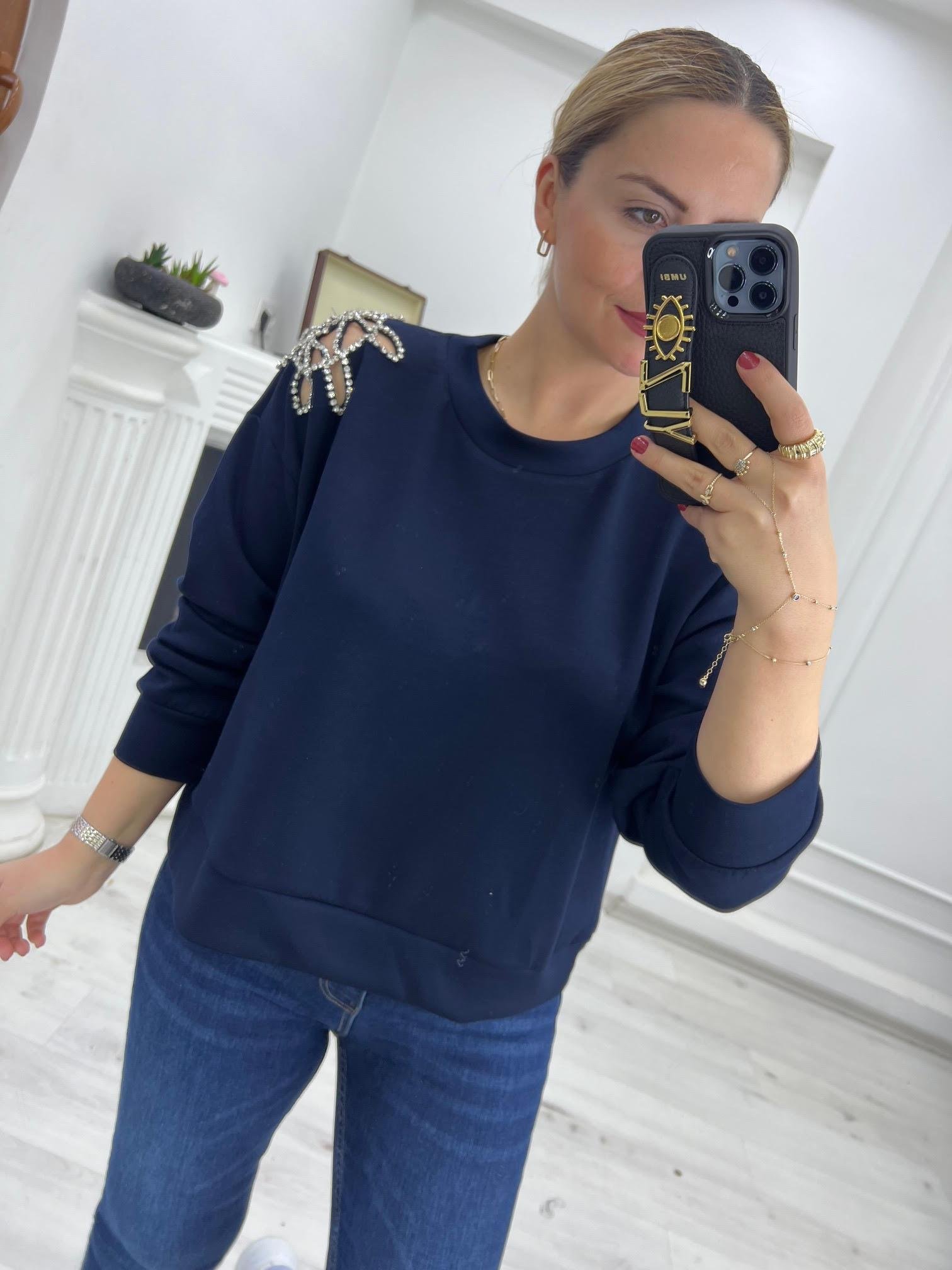 2789 Omuz Taşlı Sweat LACİVERT