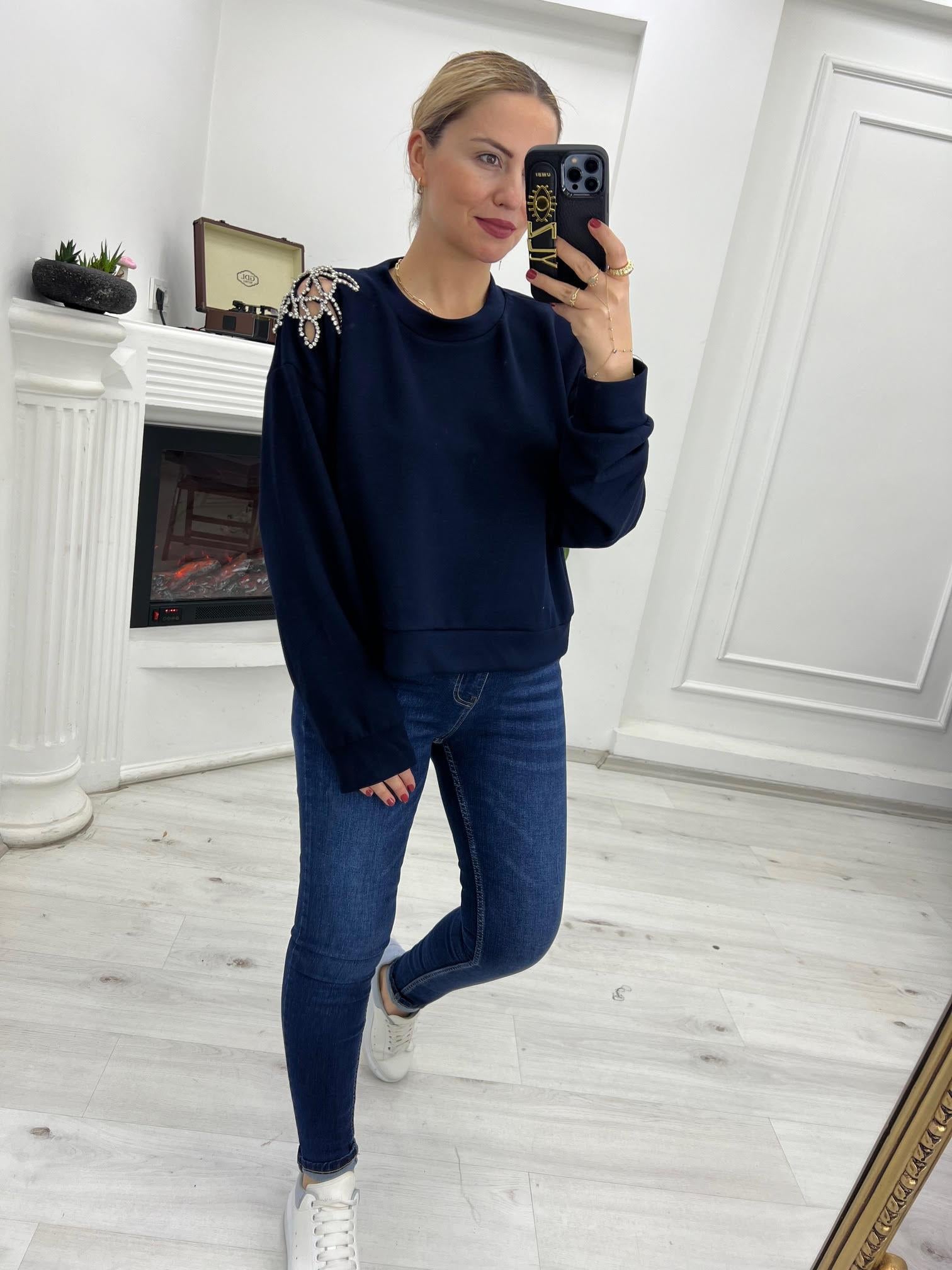 2789 Omuz Taşlı Sweat LACİVERT
