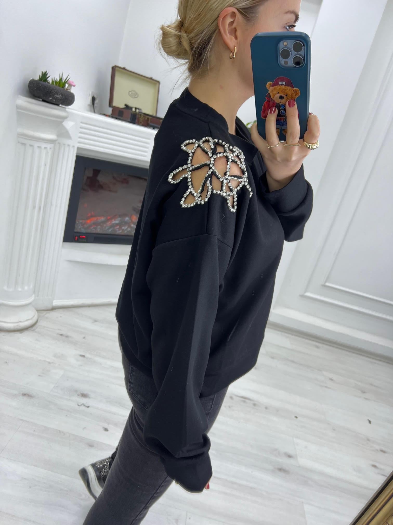 2789 Omuz Taşlı Sweat SİYAH