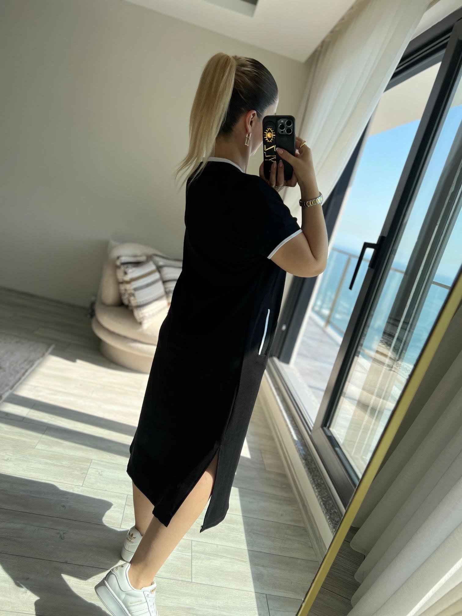 279046 V Yaka Elbise SİYAH