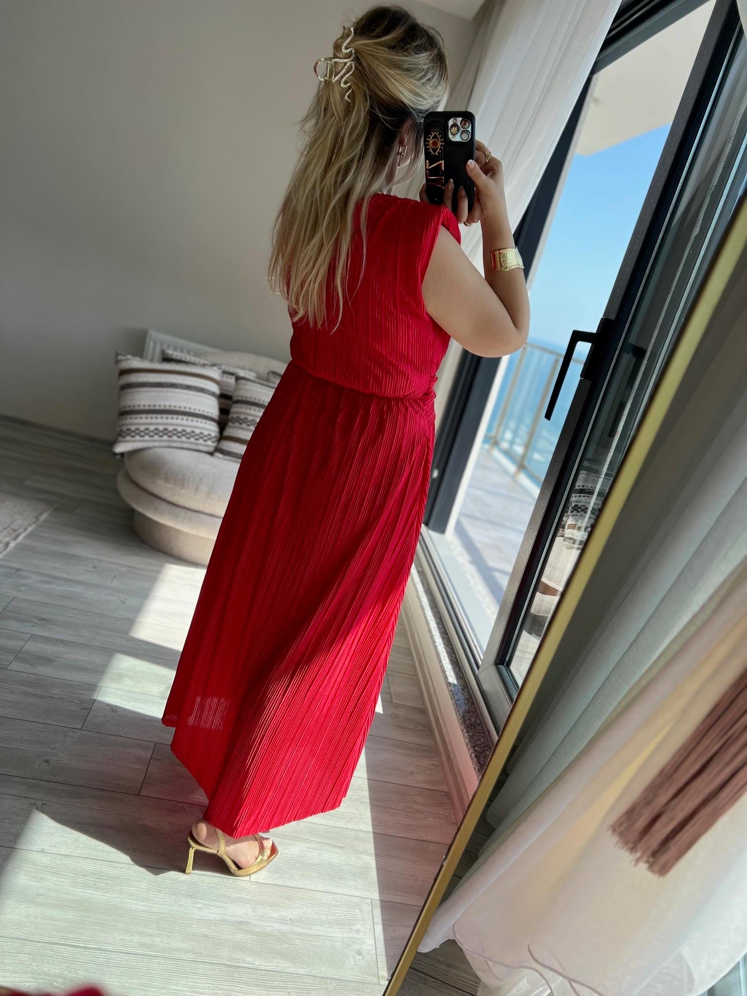 279083 Vatkalı Elbise KIRMIZI