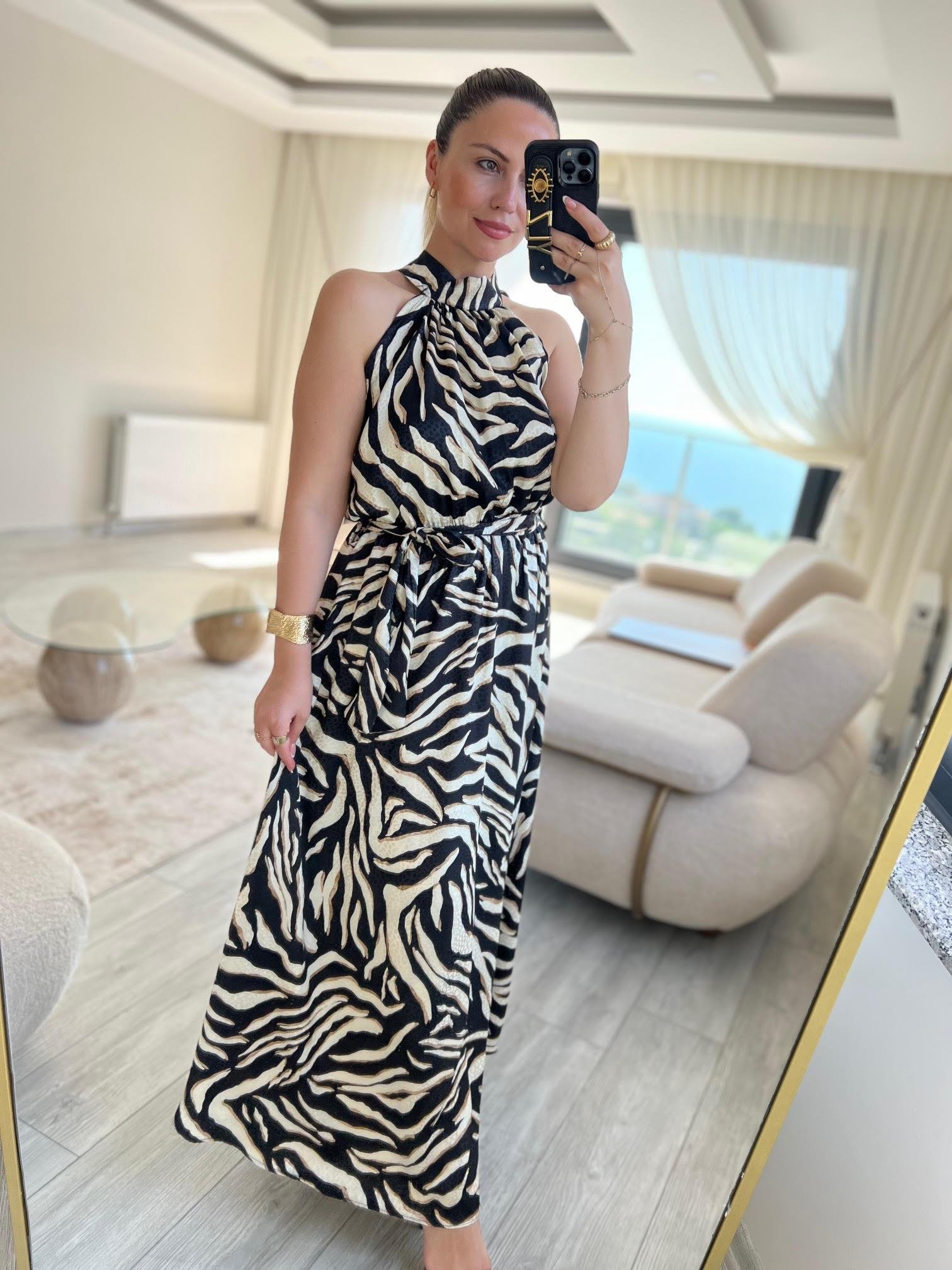 279095 Zebra Boyundan Bağlı Elbise ZEBRA