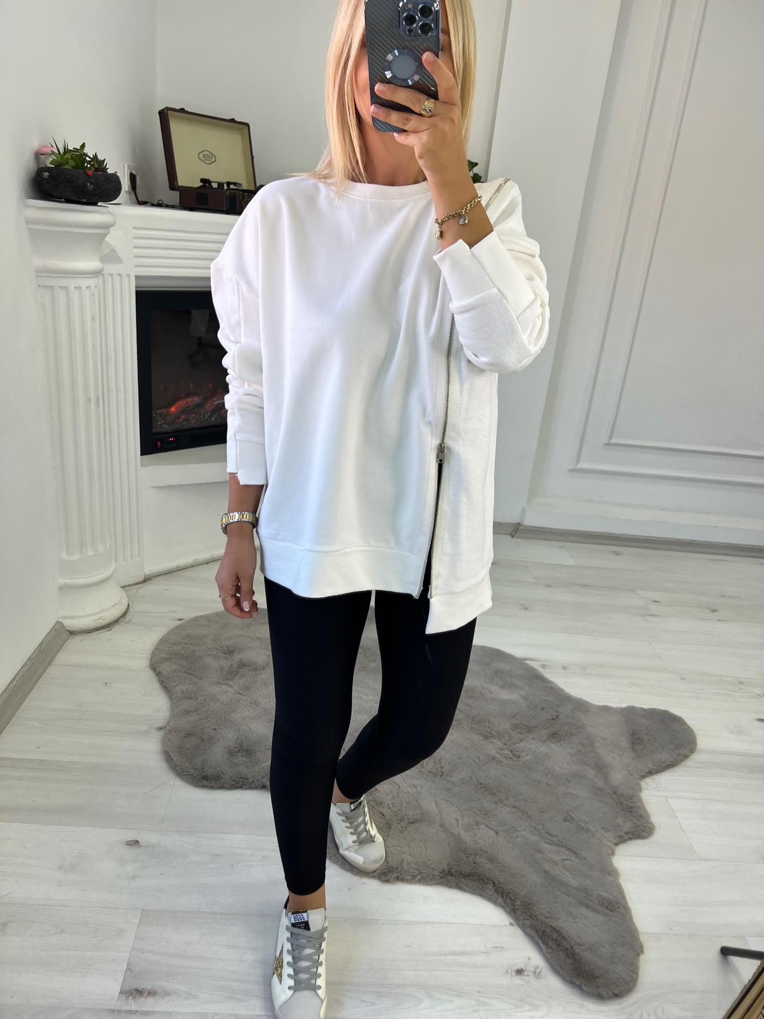 2802 Fermuar Detay Sweat BEYAZ