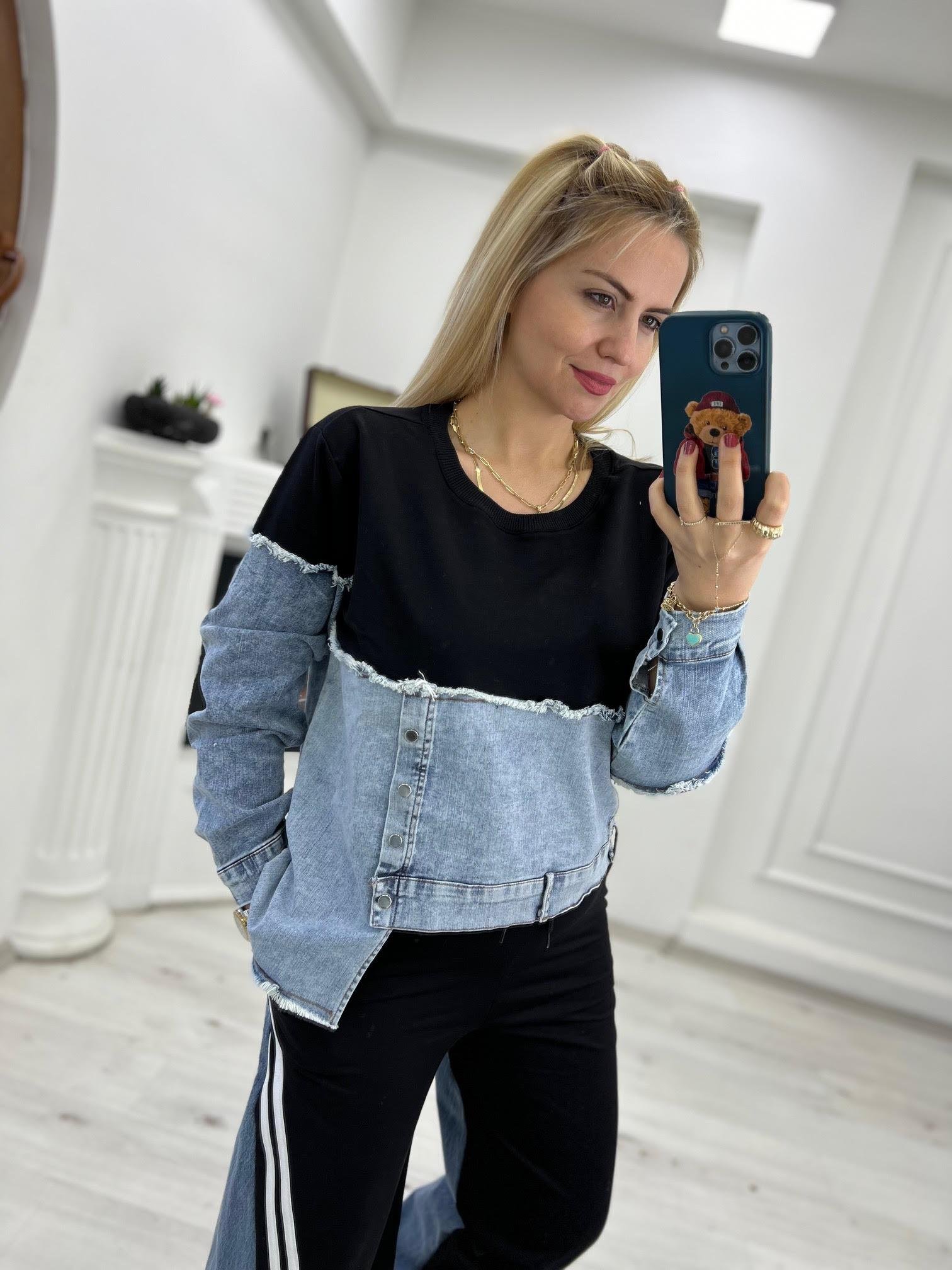 28215 Jean Detay Sweatshirt SİYAH