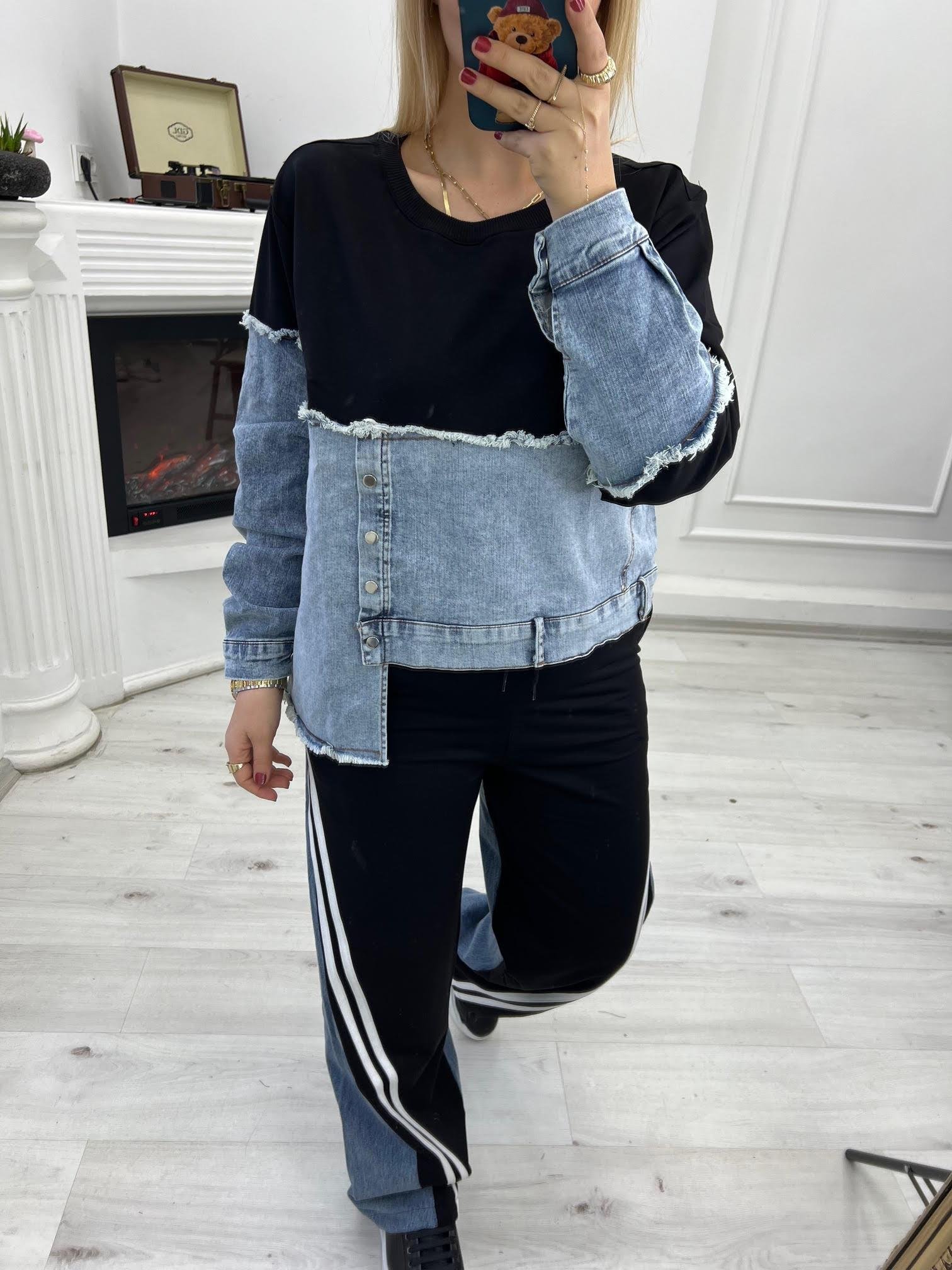 28215 Jean Detay Sweatshirt SİYAH