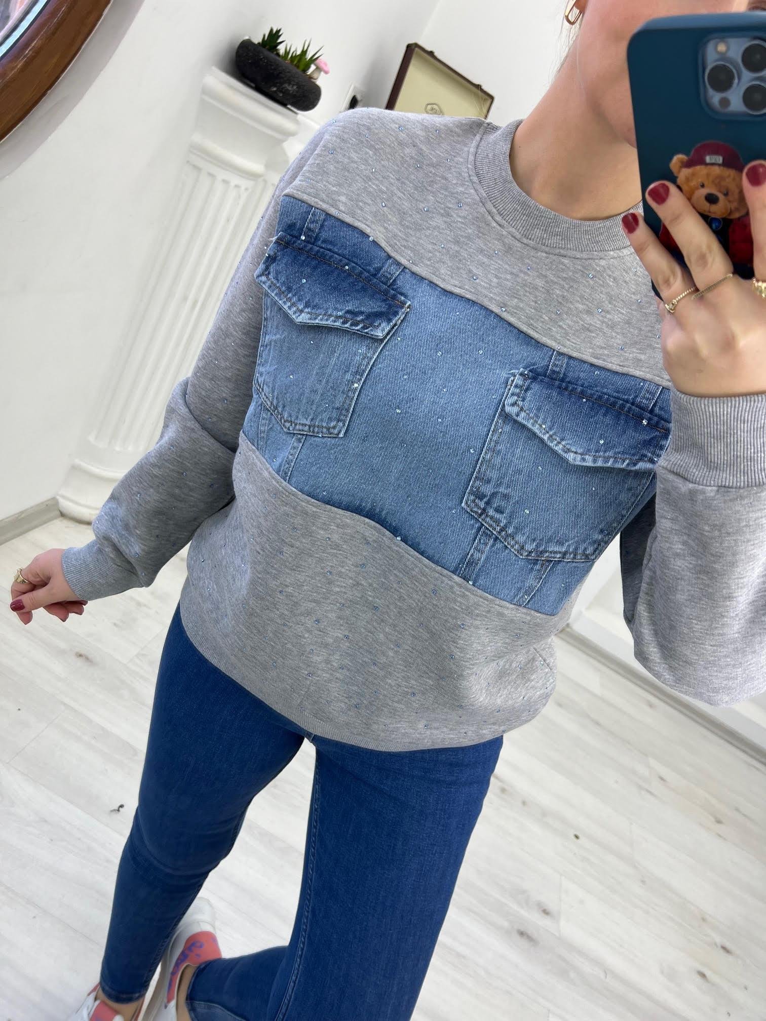 2824  Önü Jean Çizgili Sweat GRİ