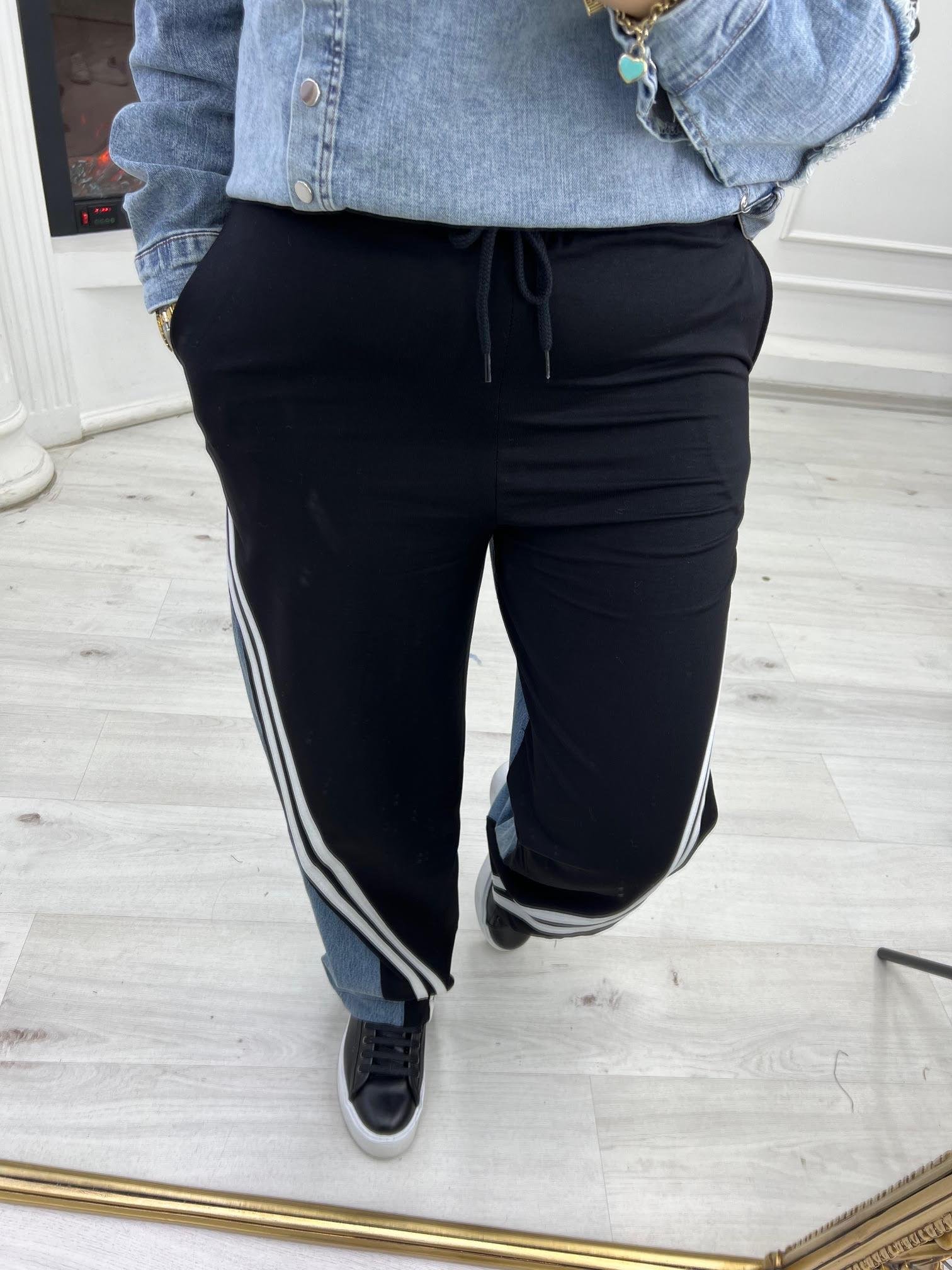 28262 Jean Detay Şeritli Pantolon SİYAH