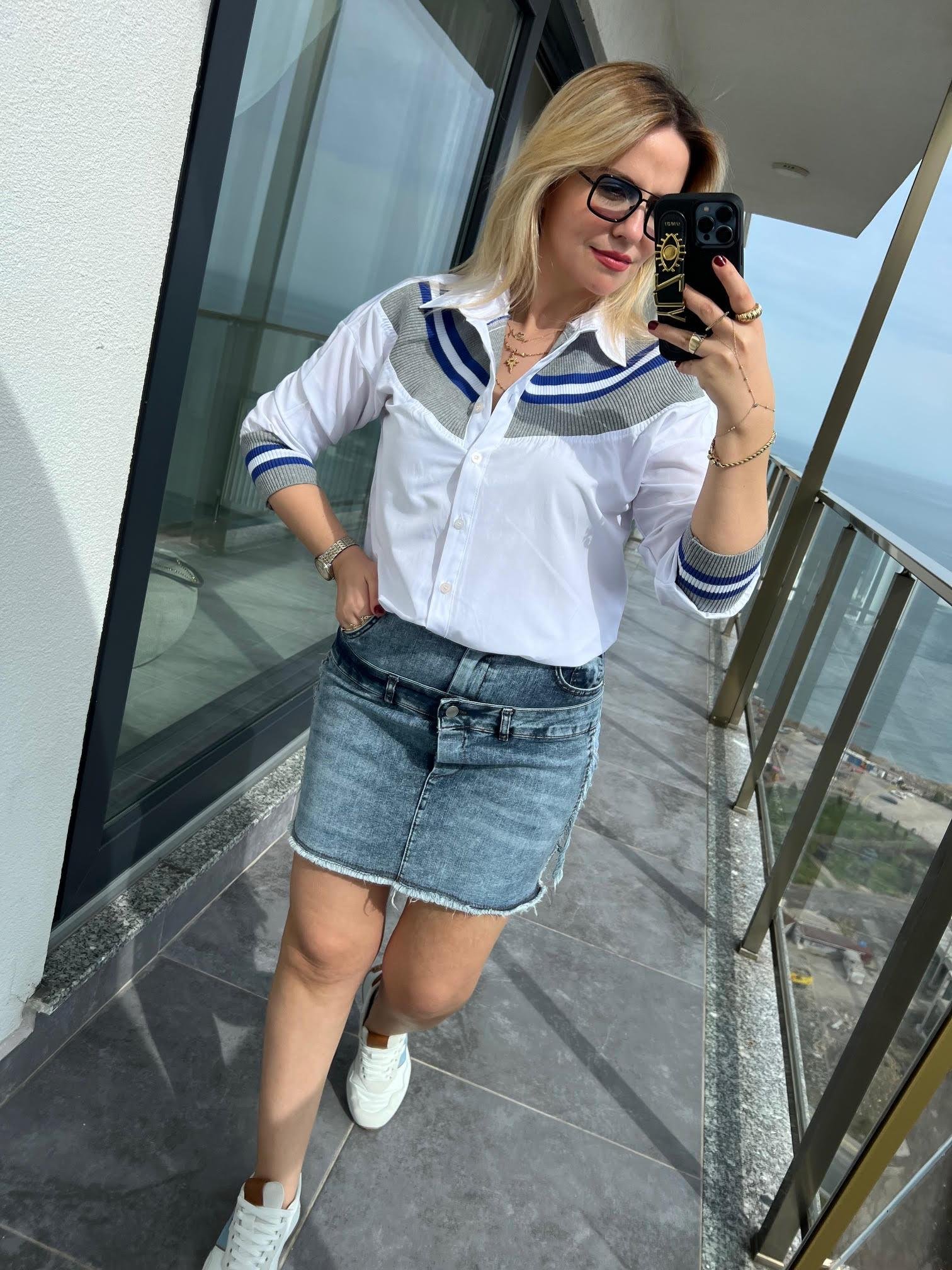 28266 Çift Bel Detay Etek MAVİ