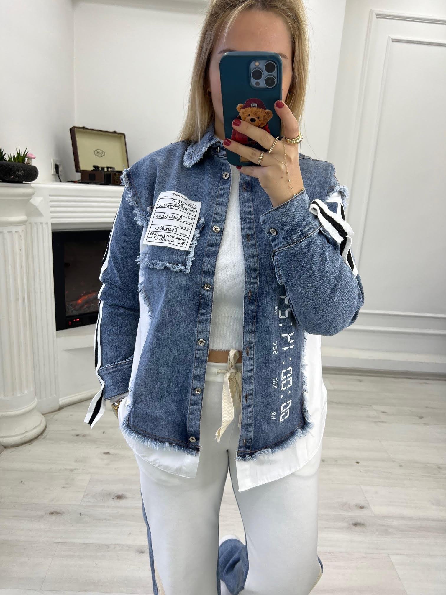 28279 Şerit Detay Jean Gömlek MAVİ