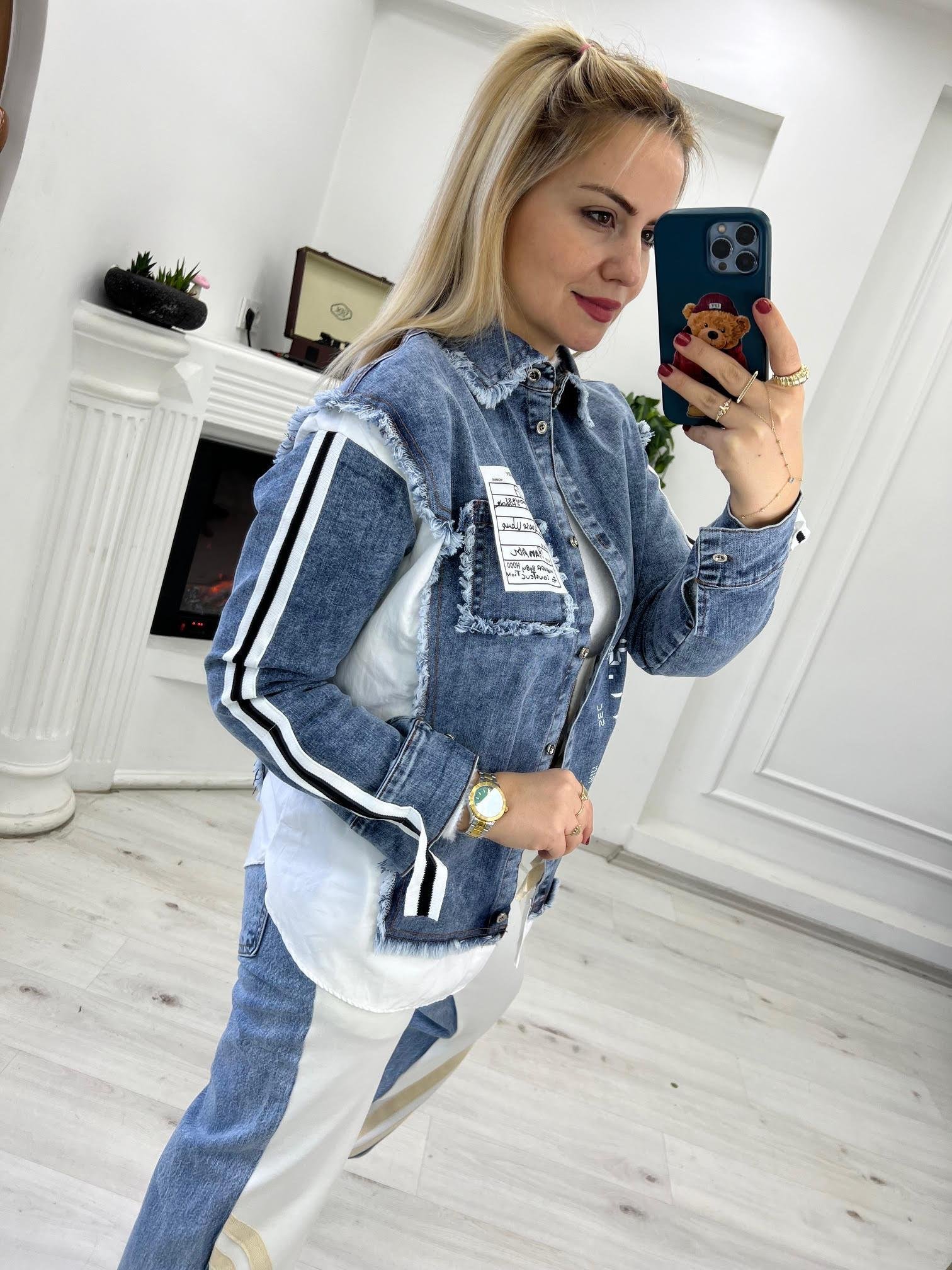 28279 Şerit Detay Jean Gömlek MAVİ