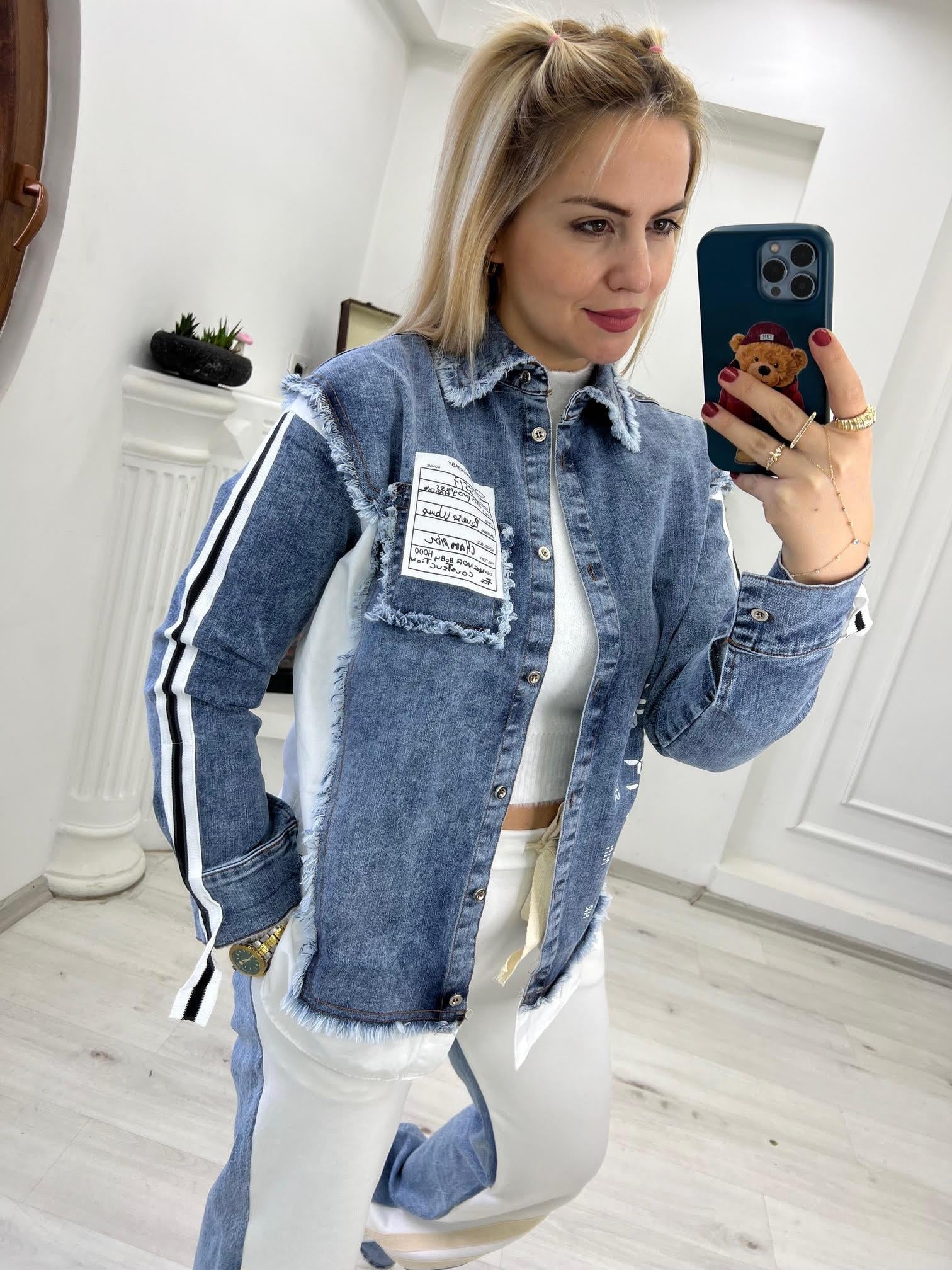 28279 Şerit Detay Jean Gömlek MAVİ