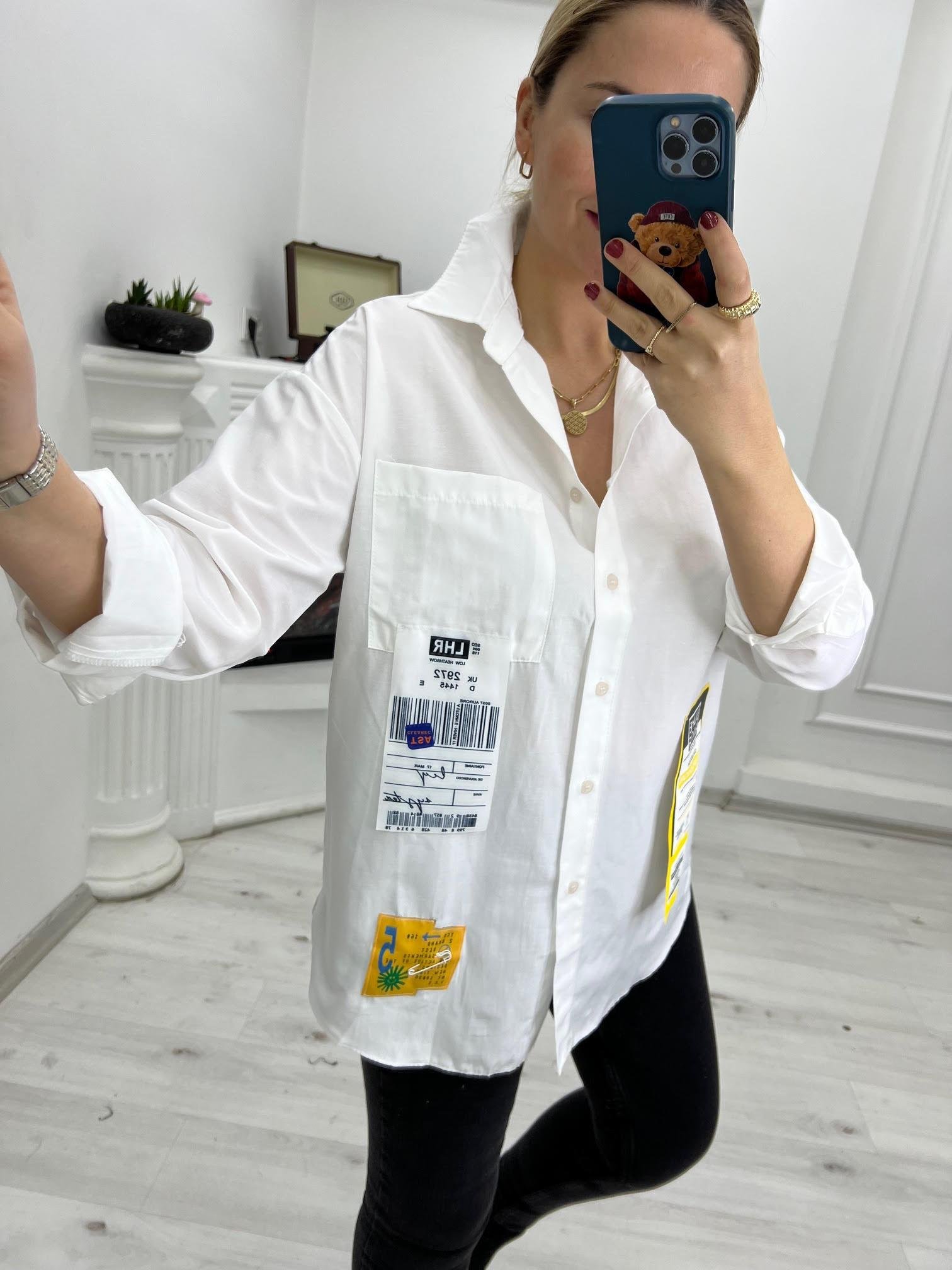 28319 Etiket Detay Poplin Gömlek BEYAZ