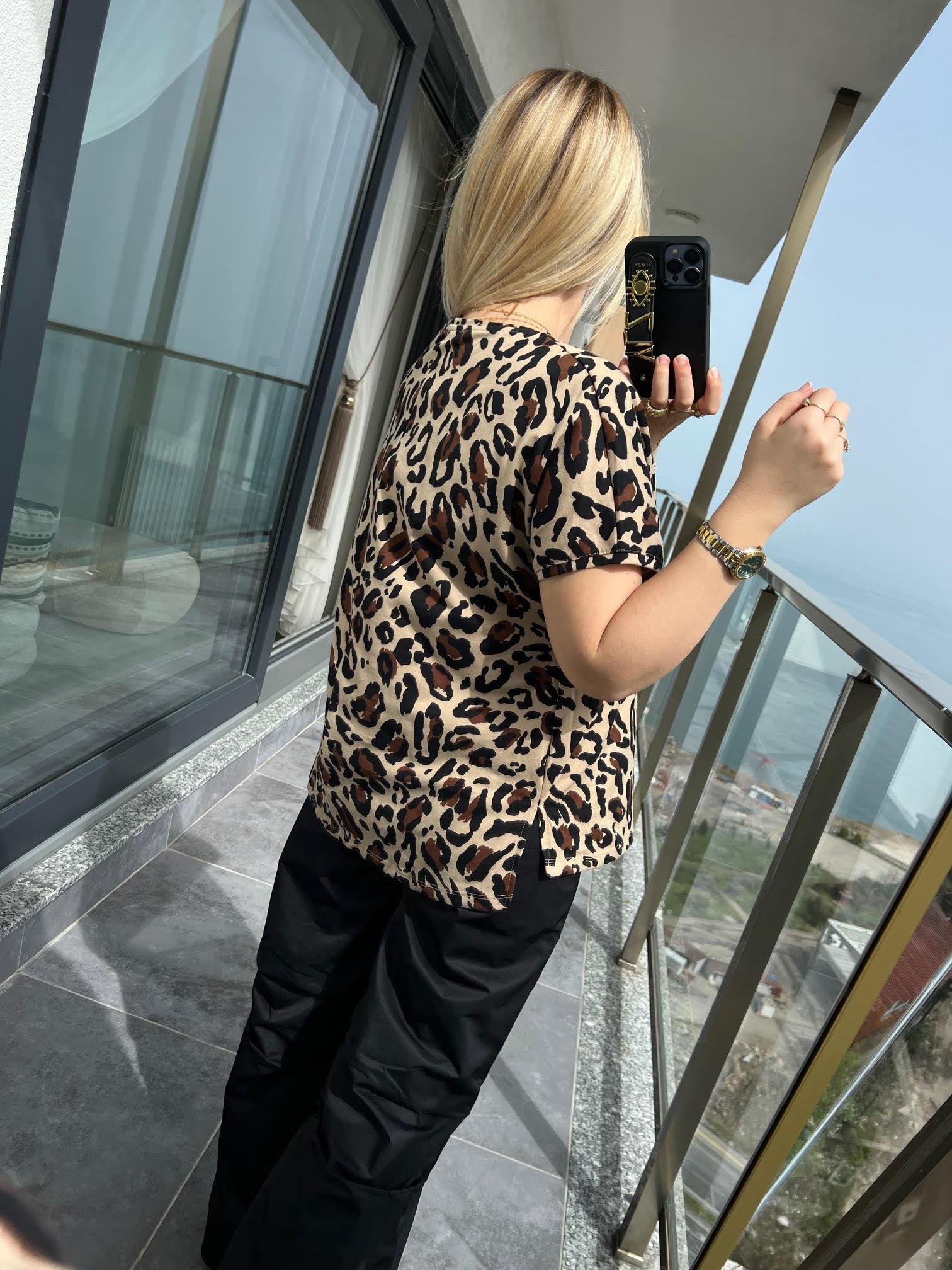 28377 Leoprlı Tshirt BEJ