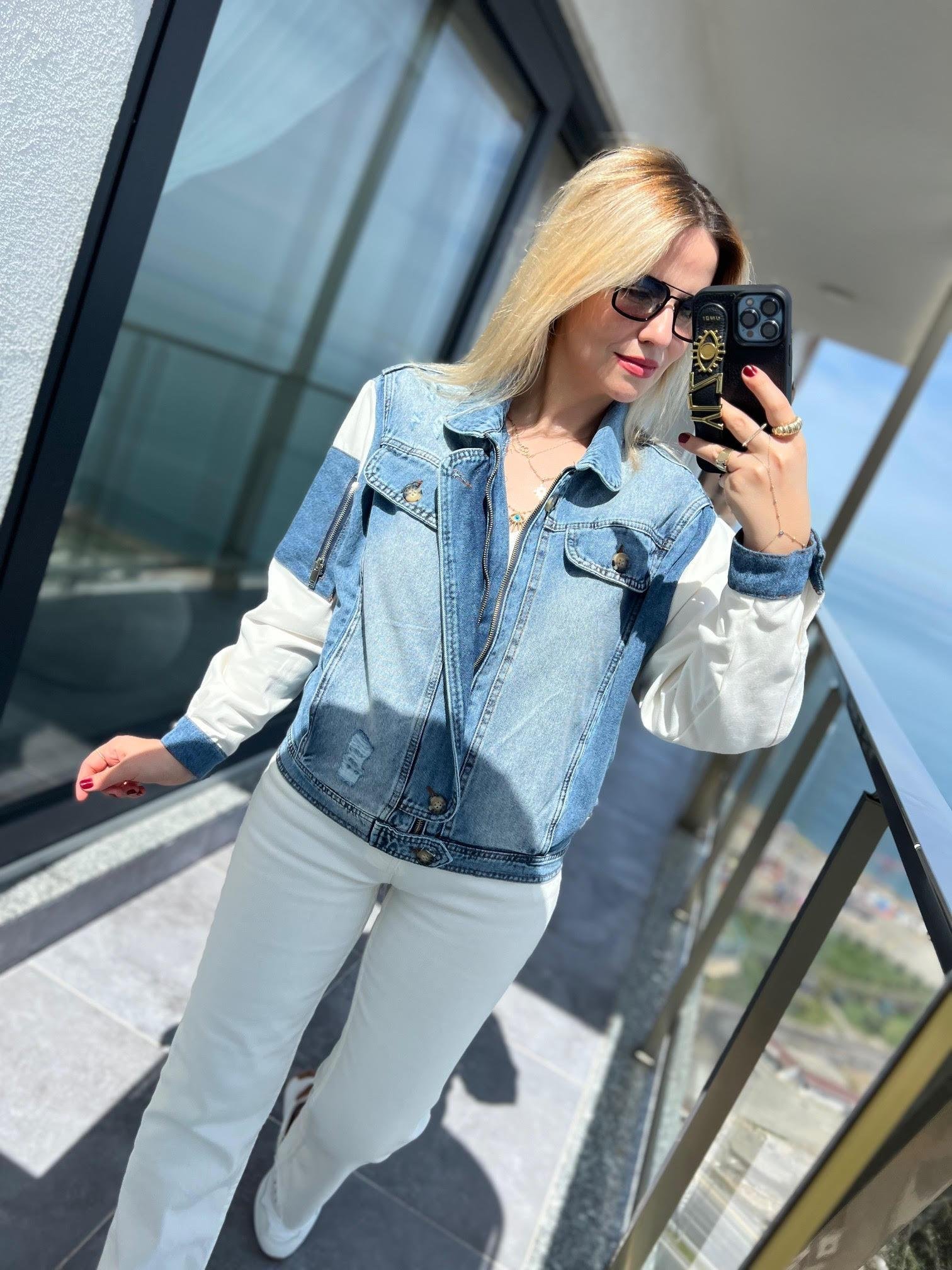 28424 Kolu Cepli Kot Ceket MAVİ