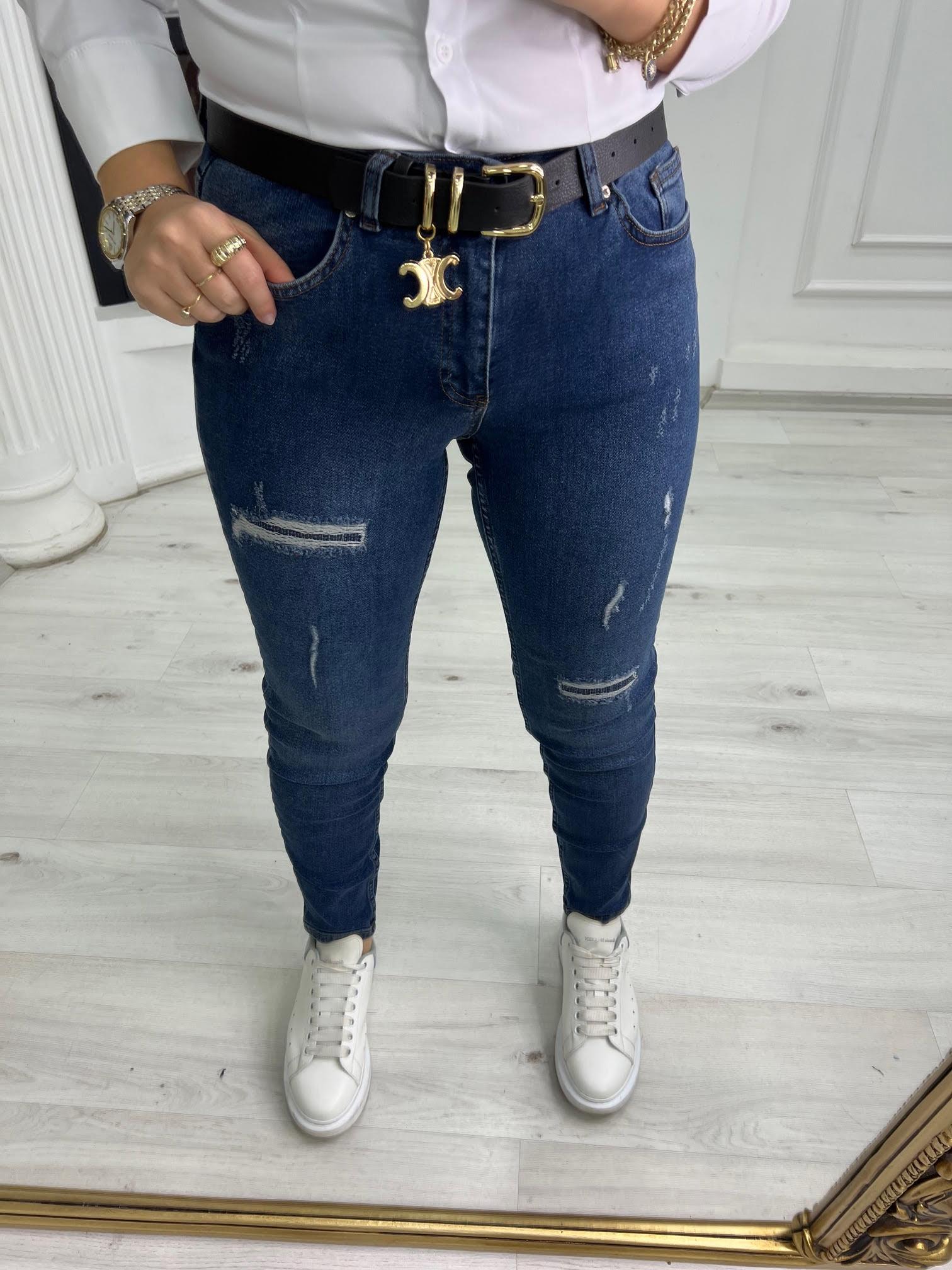286 Lazer Zigzaglı Jean MAVİ