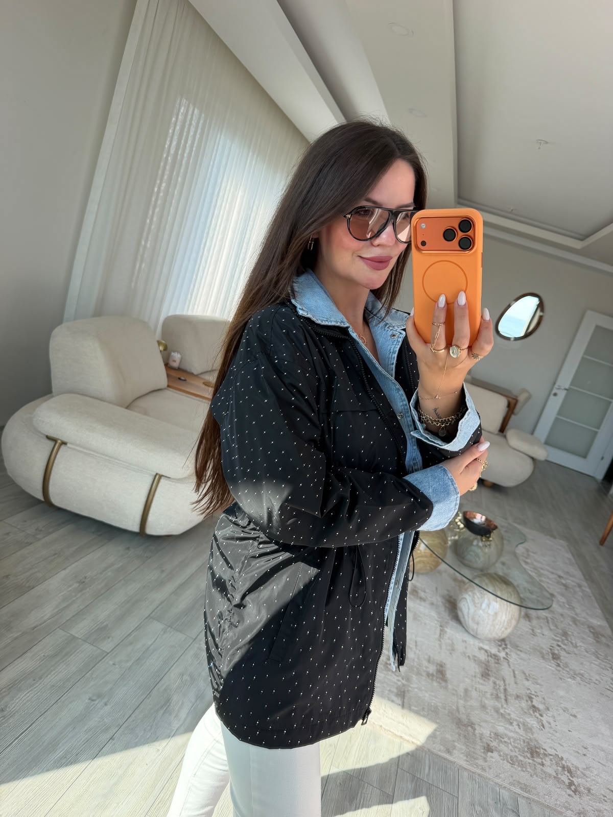 2884 Taşlı Denim Ceket SİYAH