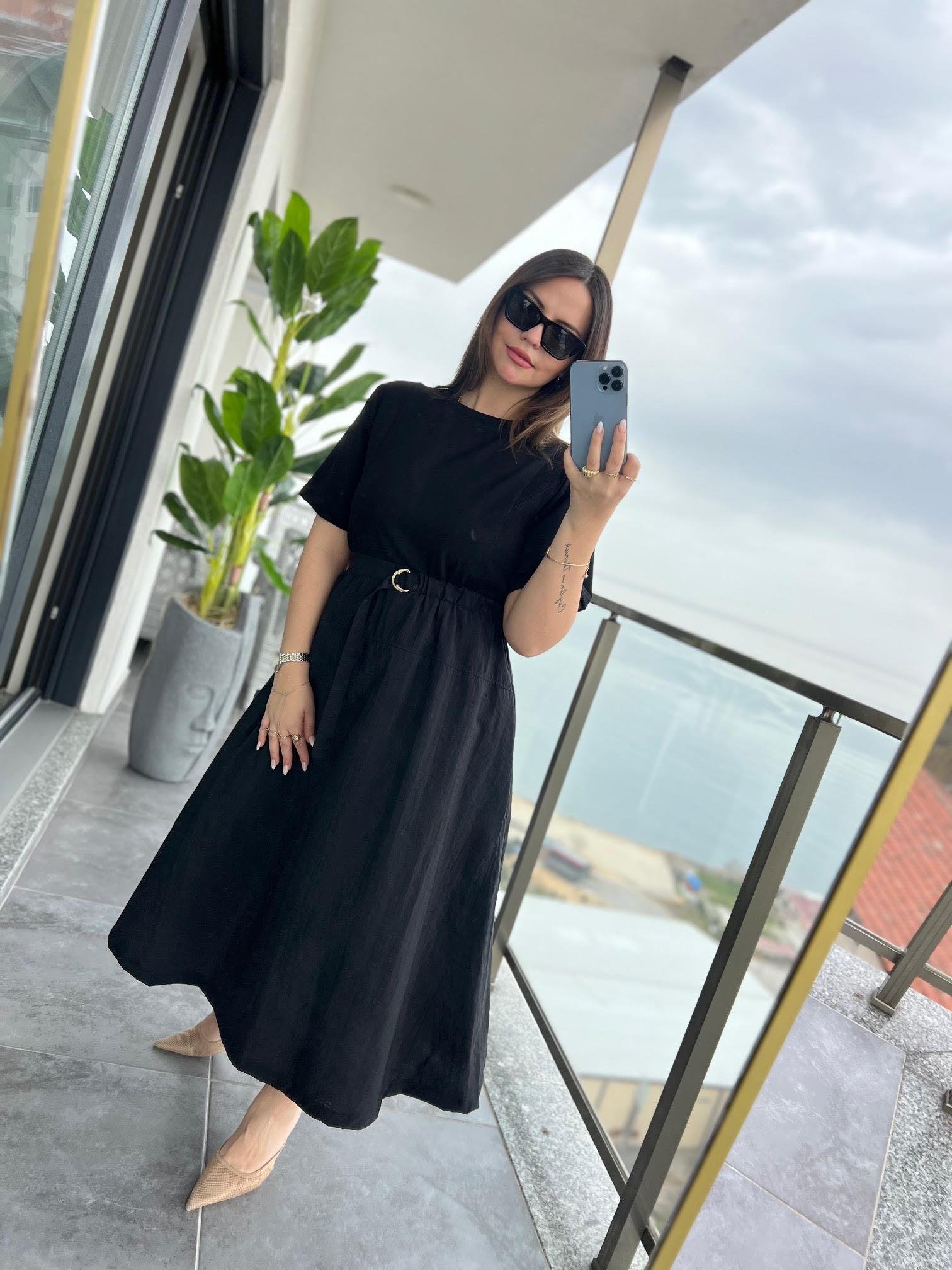 2911 Midi Elbise SİYAH