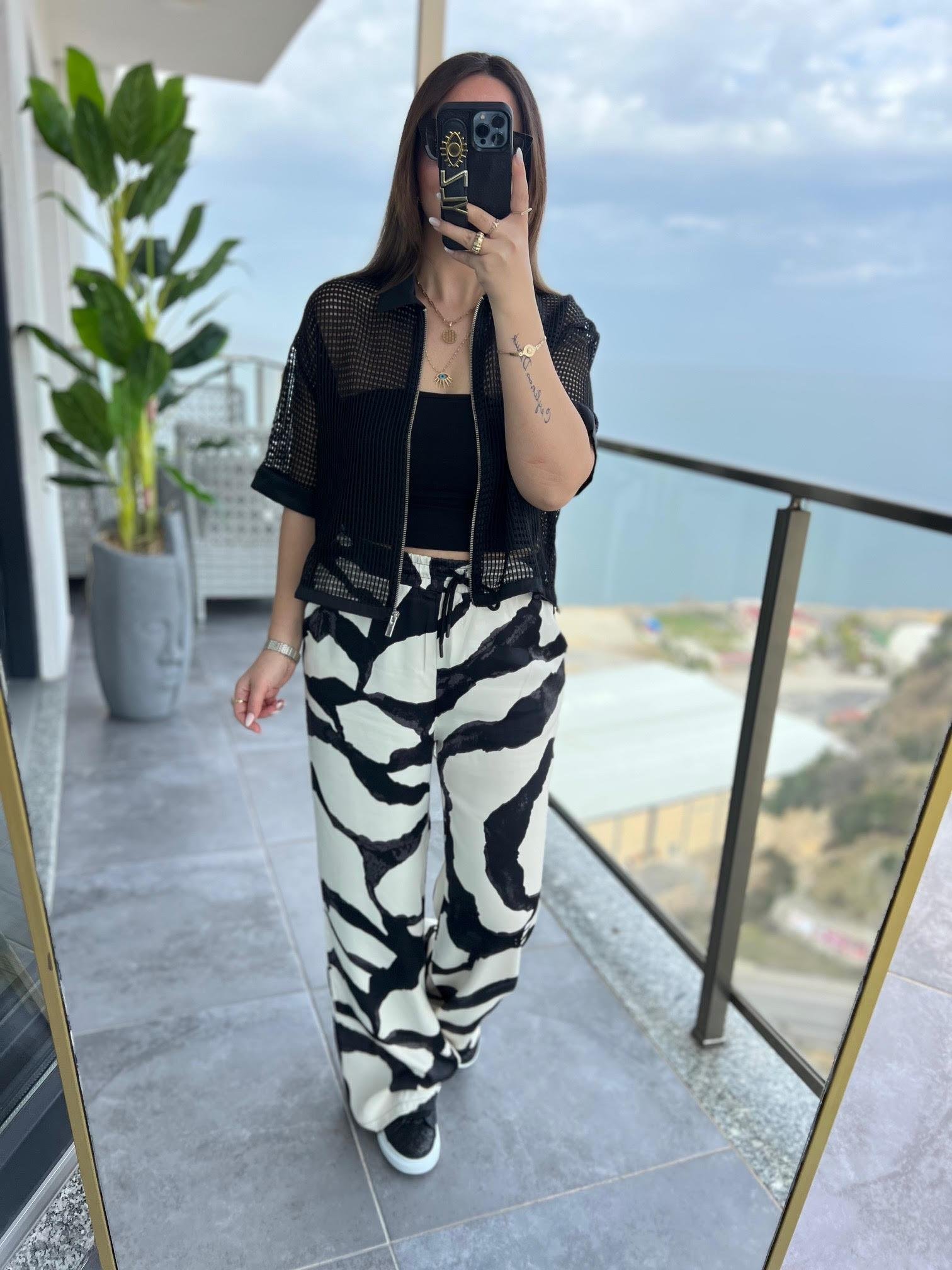 2921 Desenli Pantalon EKRU
