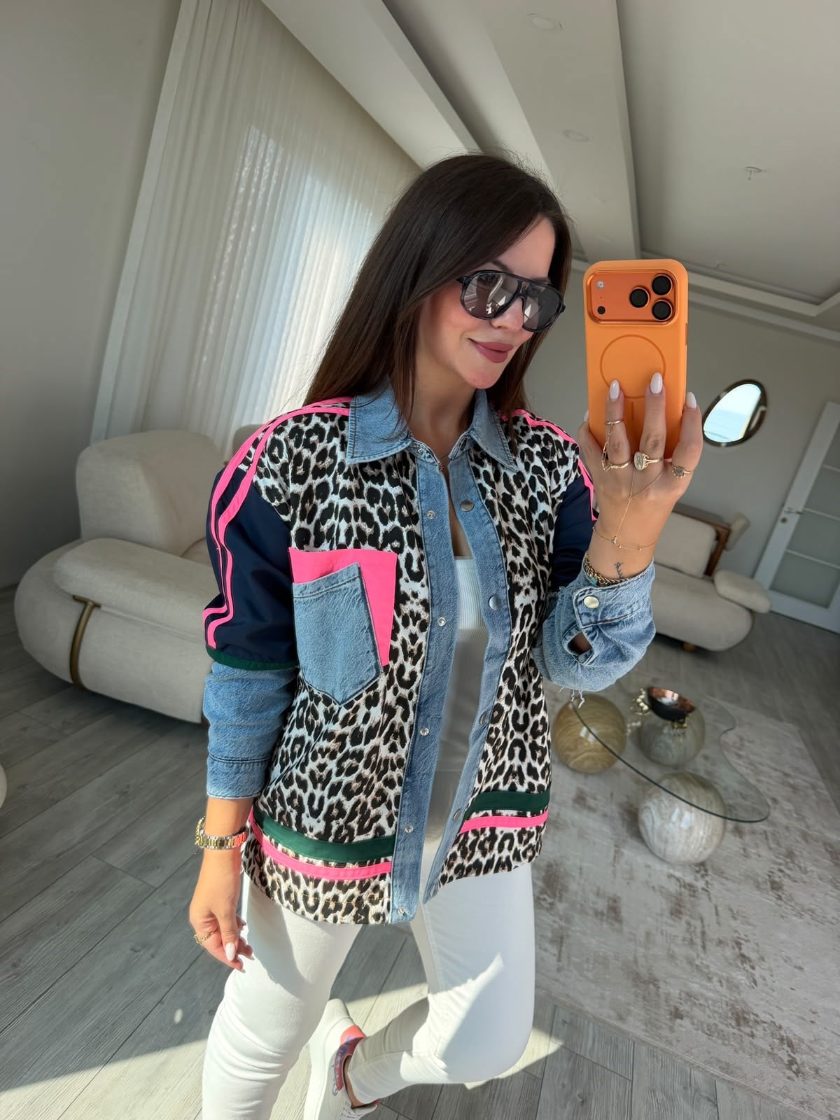 2949 Leopar Desenli Ceket PEMBE