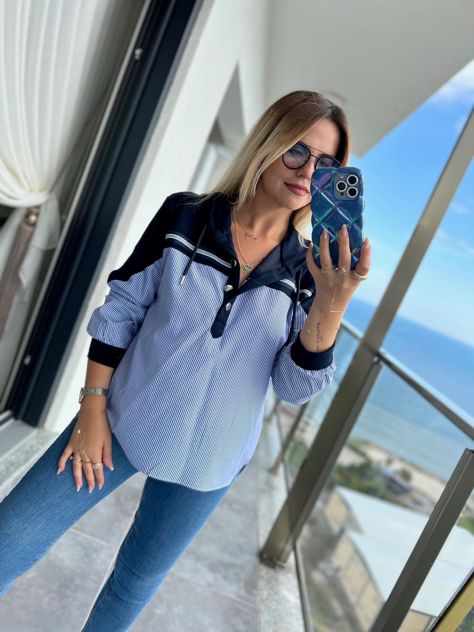 2960 Kapüşonlu Sweat Detay Gömlek LACİVERT