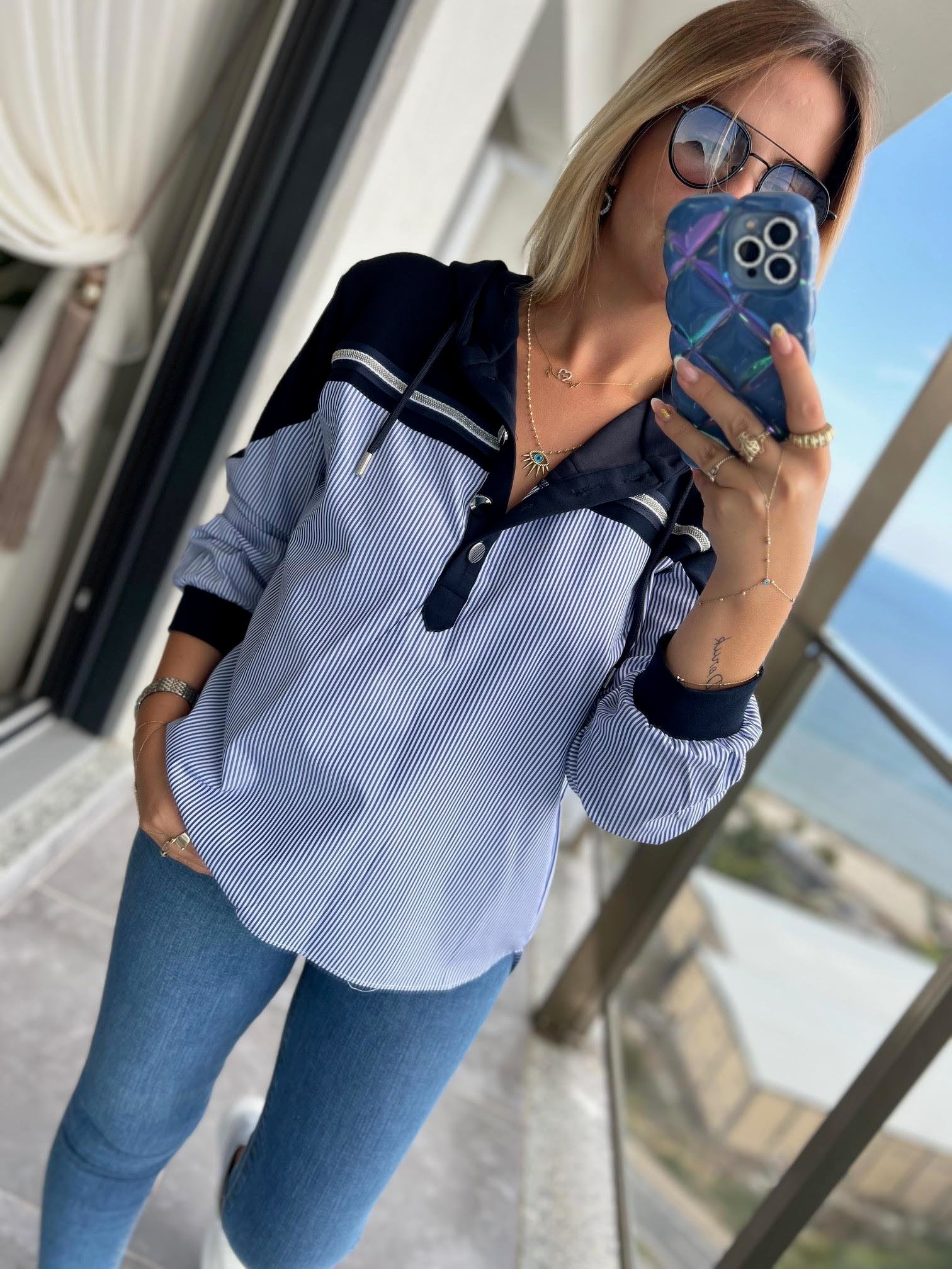 2960 Kapüşonlu Sweat Detay Gömlek LACİVERT