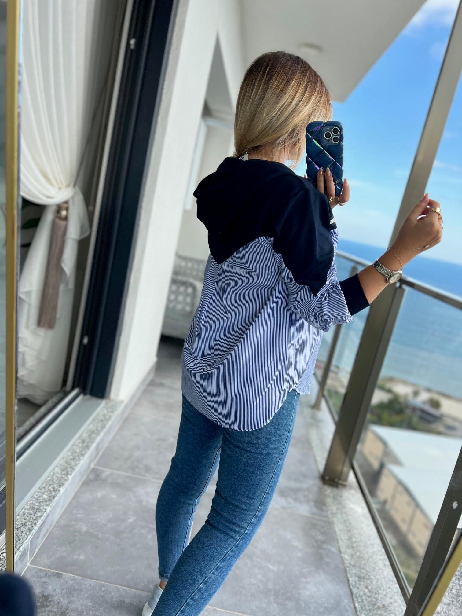 2960 Kapüşonlu Sweat Detay Gömlek LACİVERT