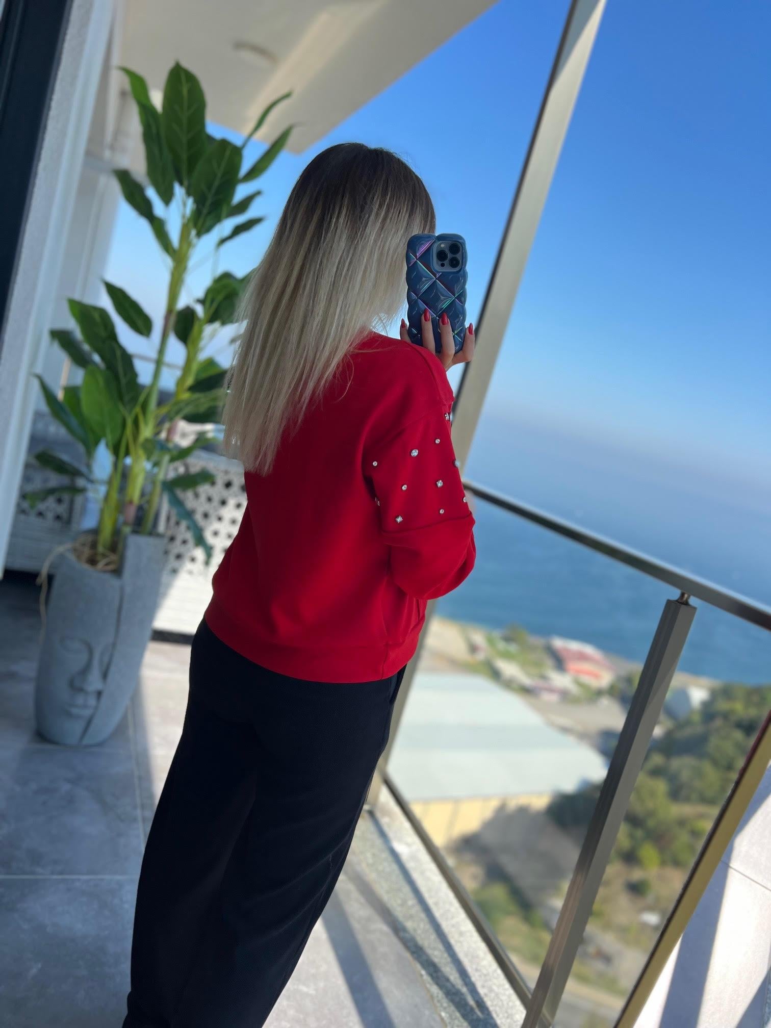 2965 Taş Detaylı Sweat KIRMIZI