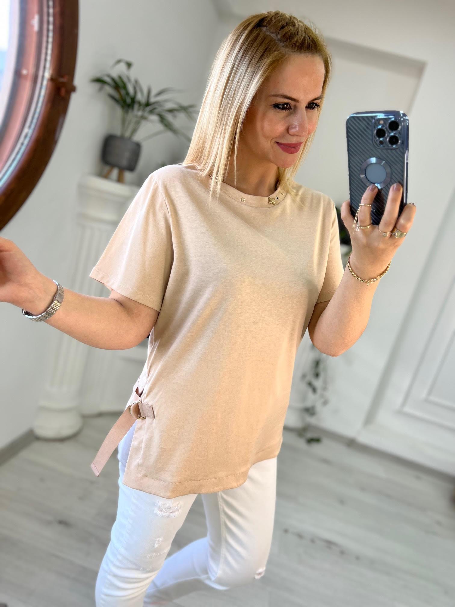30188 Şerit Detay Tshirt BEJ
