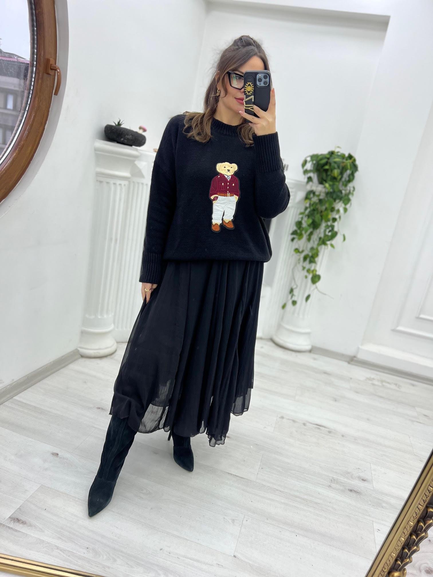 3026 Şifon Bürümcük Etek SİYAH