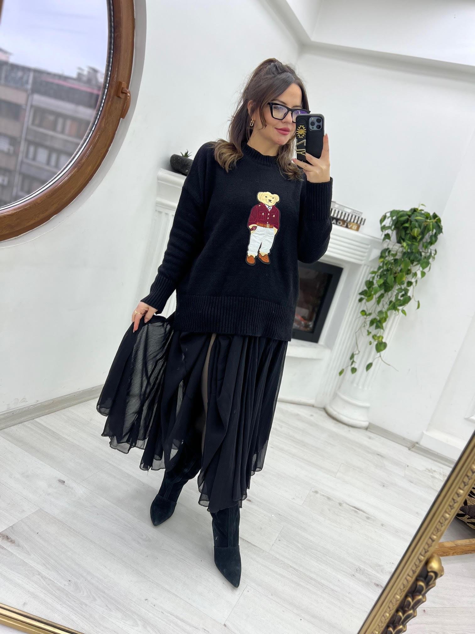 3026 Şifon Bürümcük Etek SİYAH