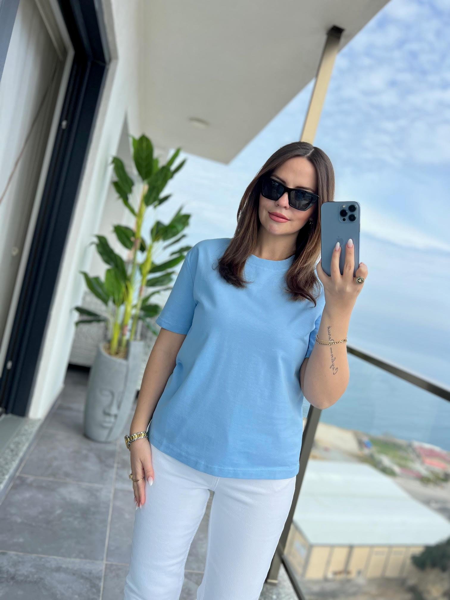 30312 Dekoratif Dikişli Tshirt MAVİ