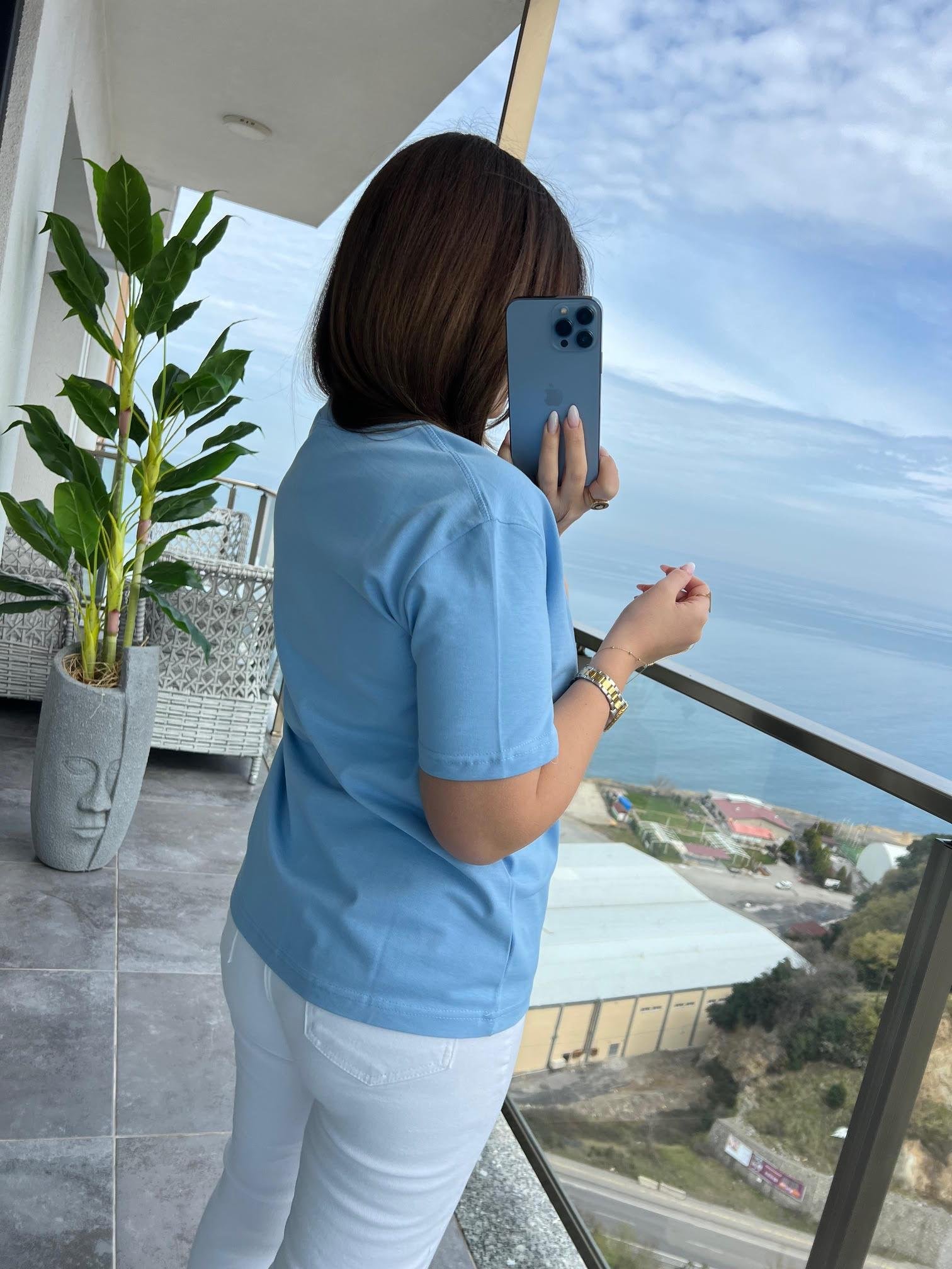 30312 Dekoratif Dikişli Tshirt MAVİ