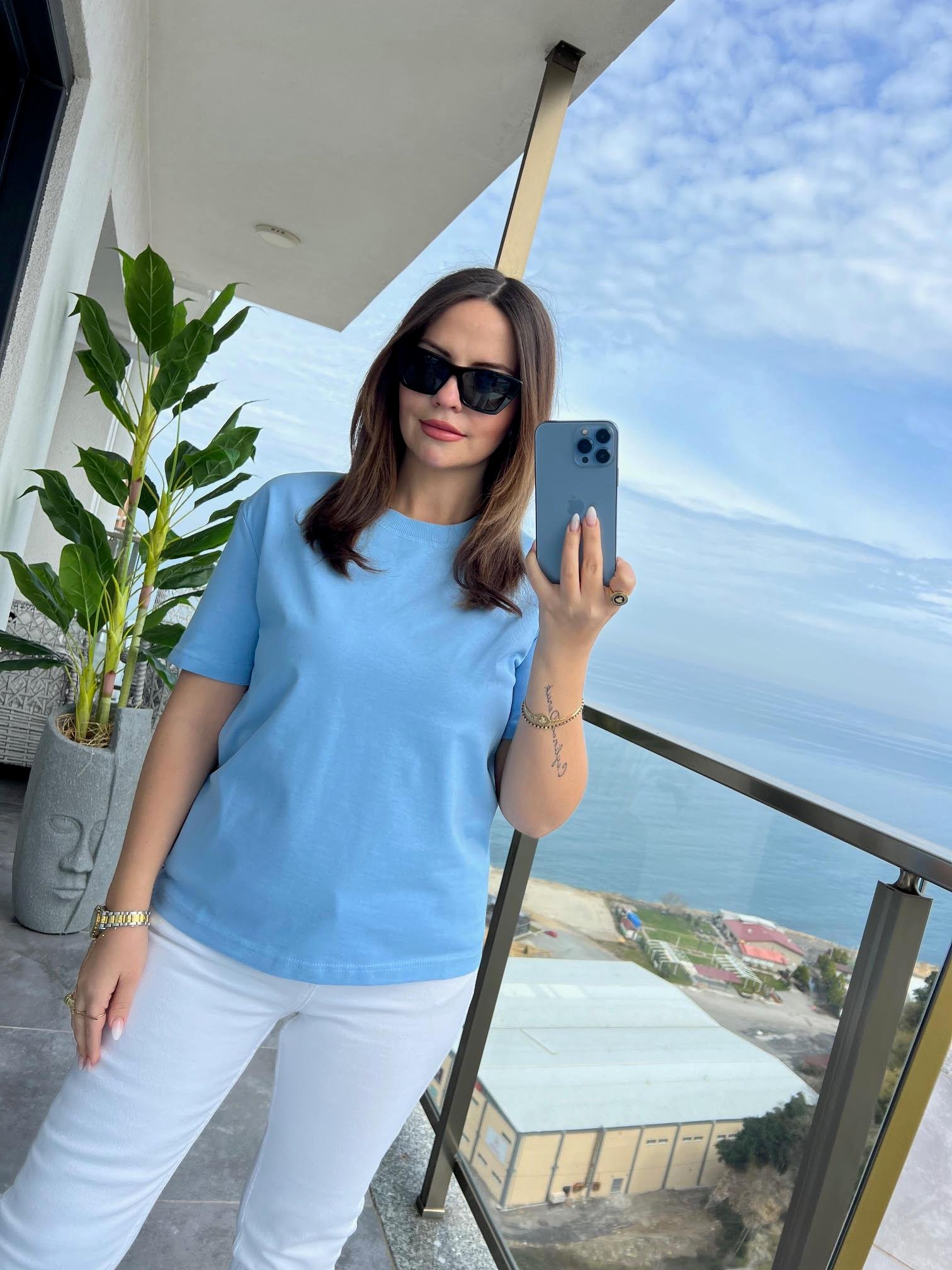 30312 Dekoratif Dikişli Tshirt MAVİ