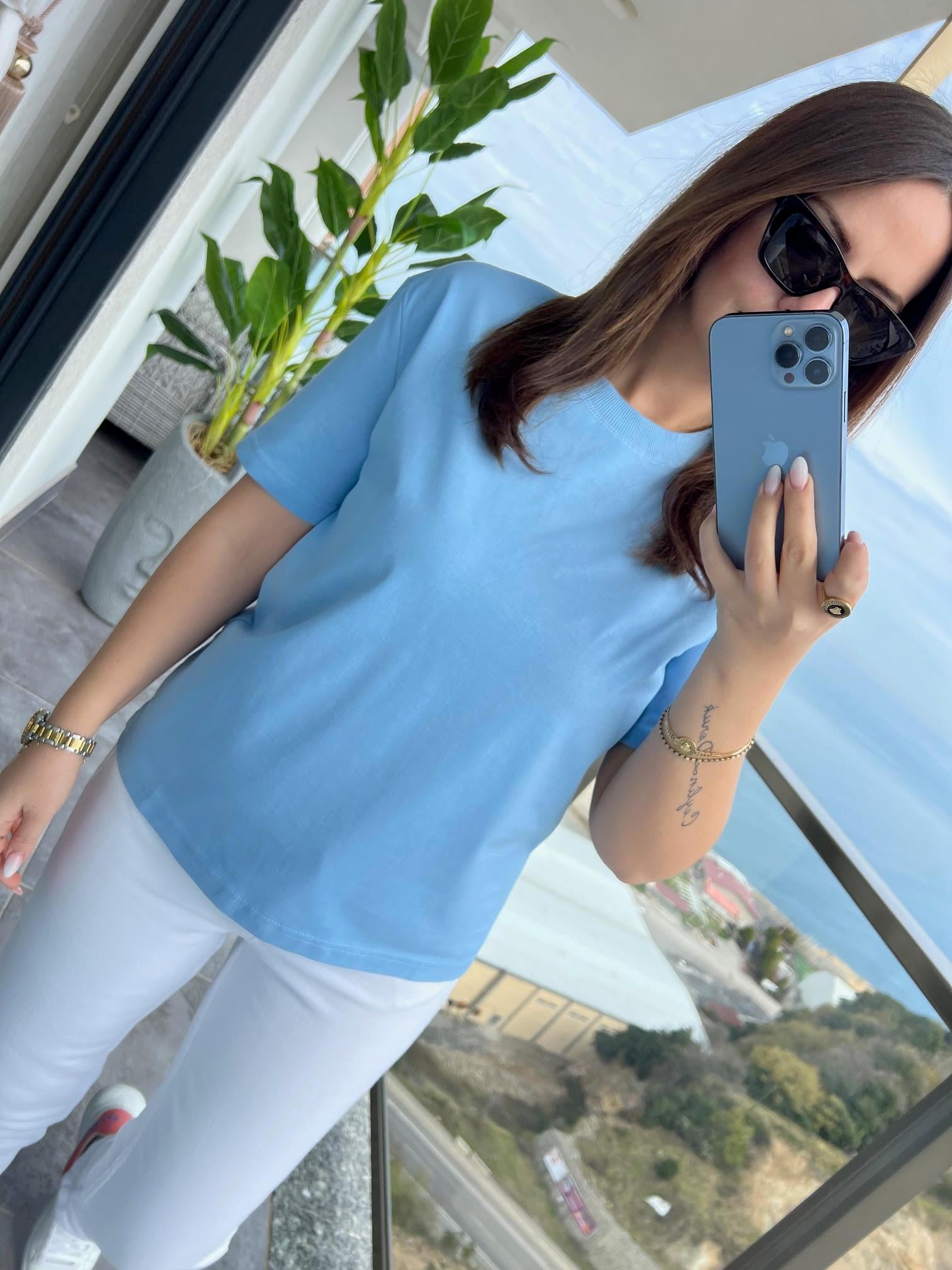 30312 Dekoratif Dikişli Tshirt MAVİ