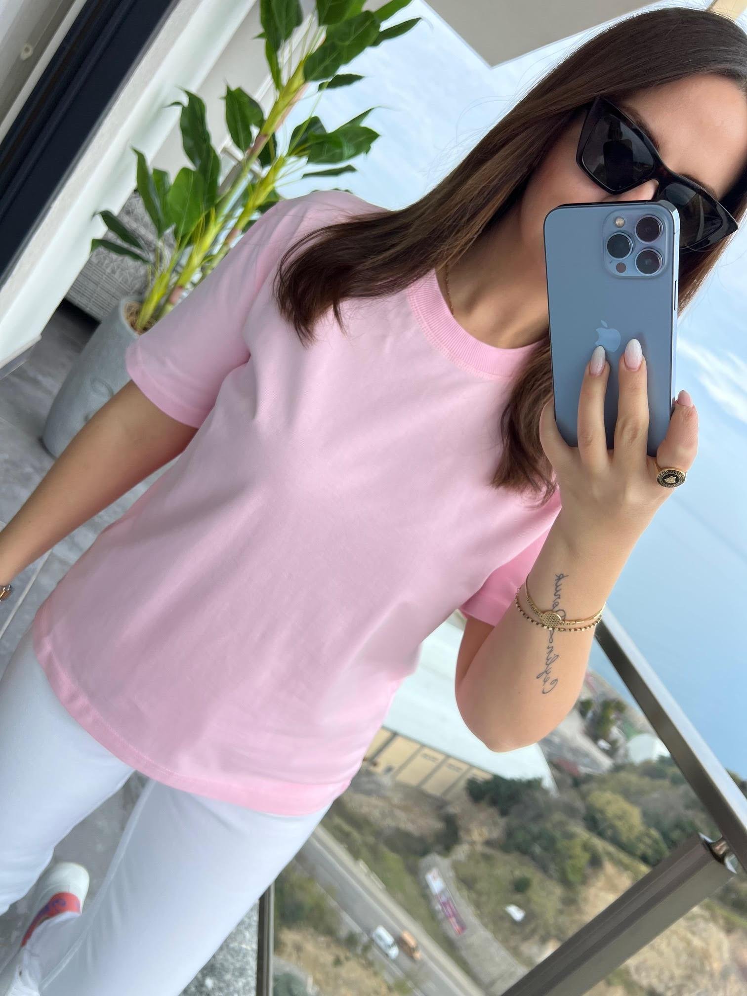 30312 Dekoratif Dikişli Tshirt PEMBE