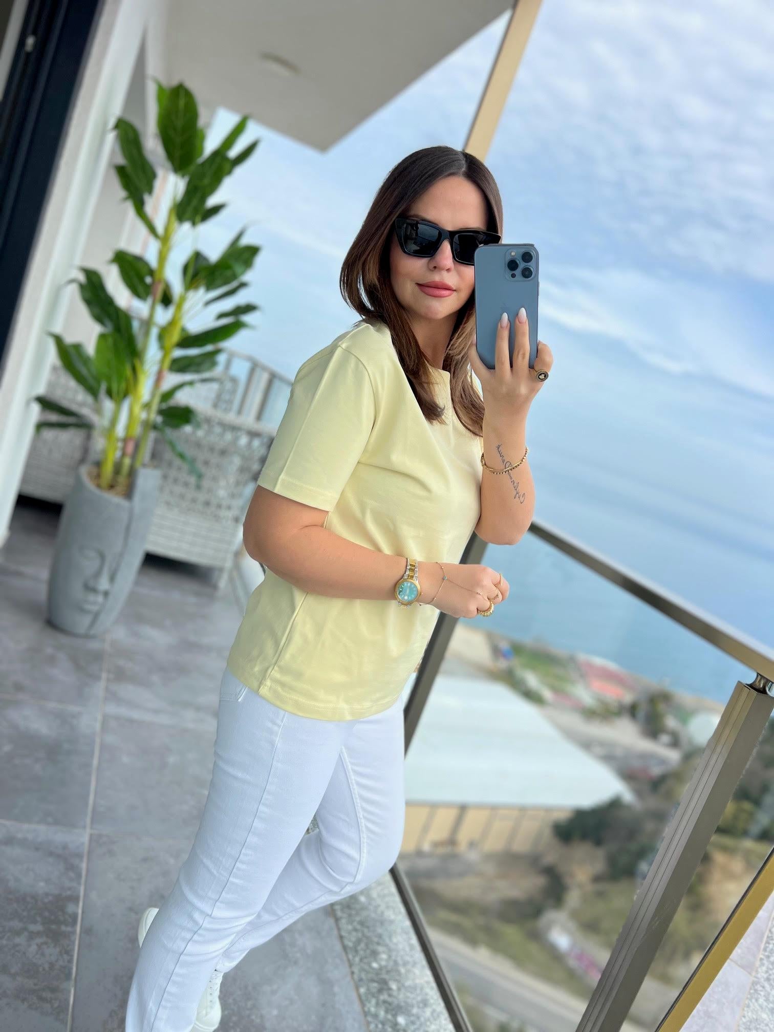 30312 Dekoratif Dikişli Tshirt SARI