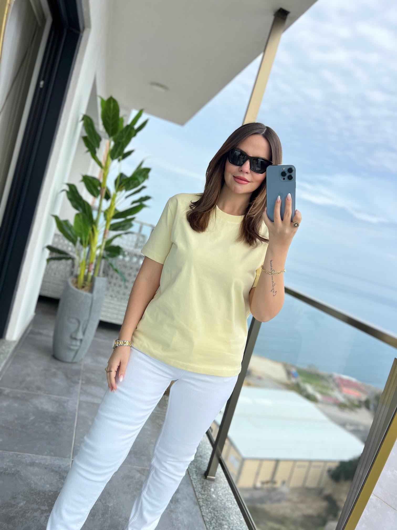 30312 Dekoratif Dikişli Tshirt SARI