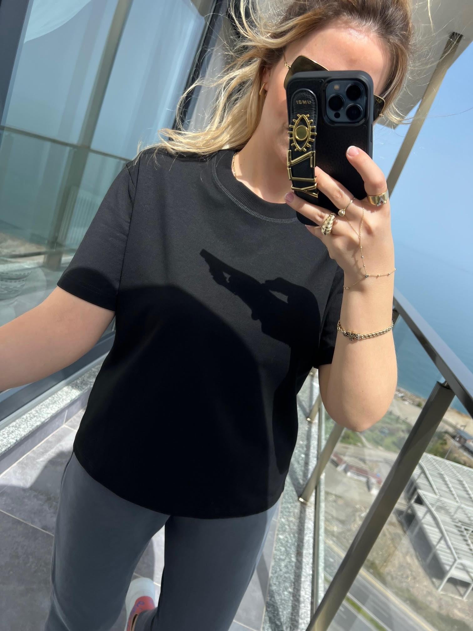 30312 Dekoratif Dikişli Tshirt SİYAH