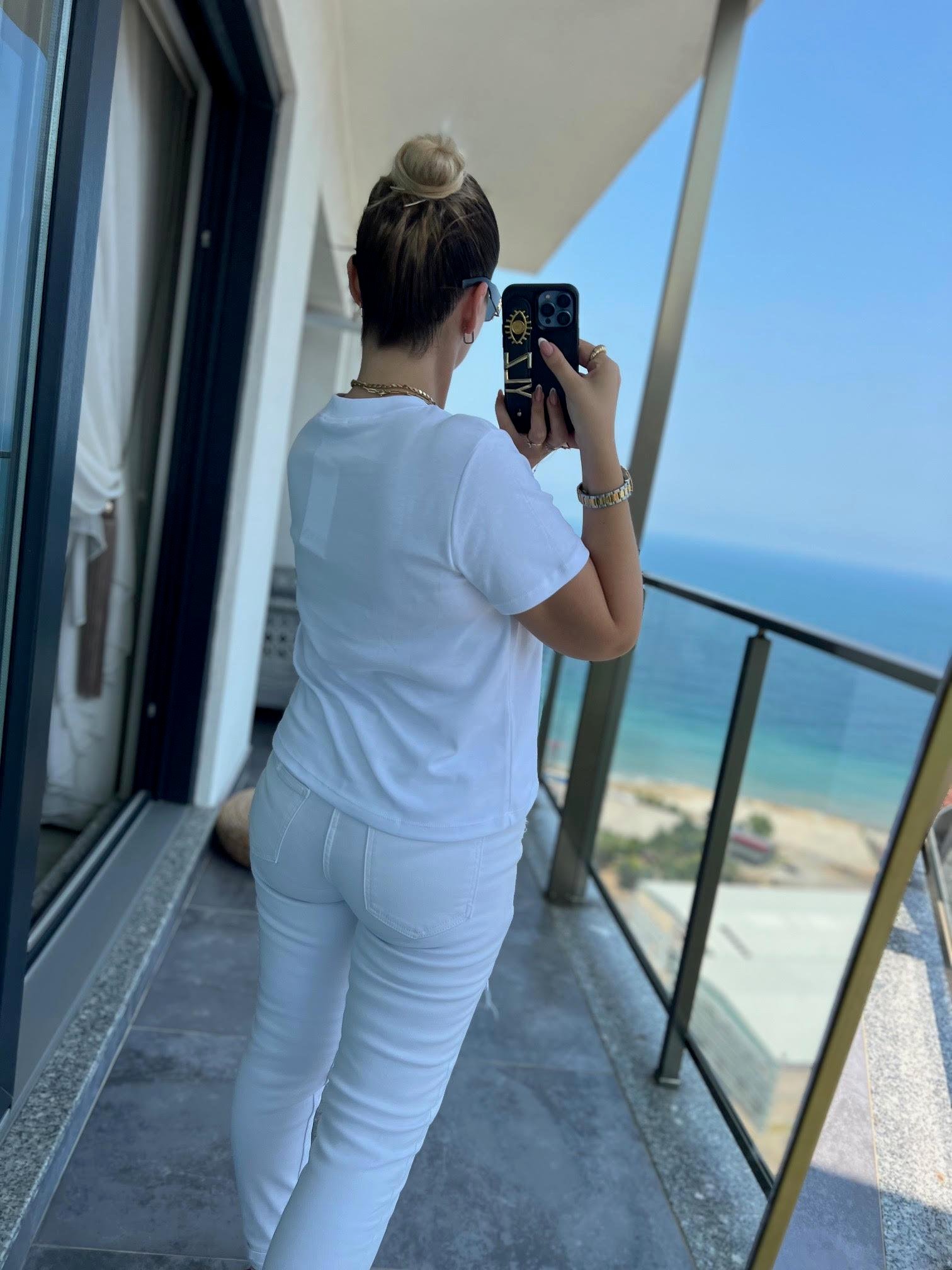 30584 Bisiklet Yaka Pamuklu Tshirt BEYAZ