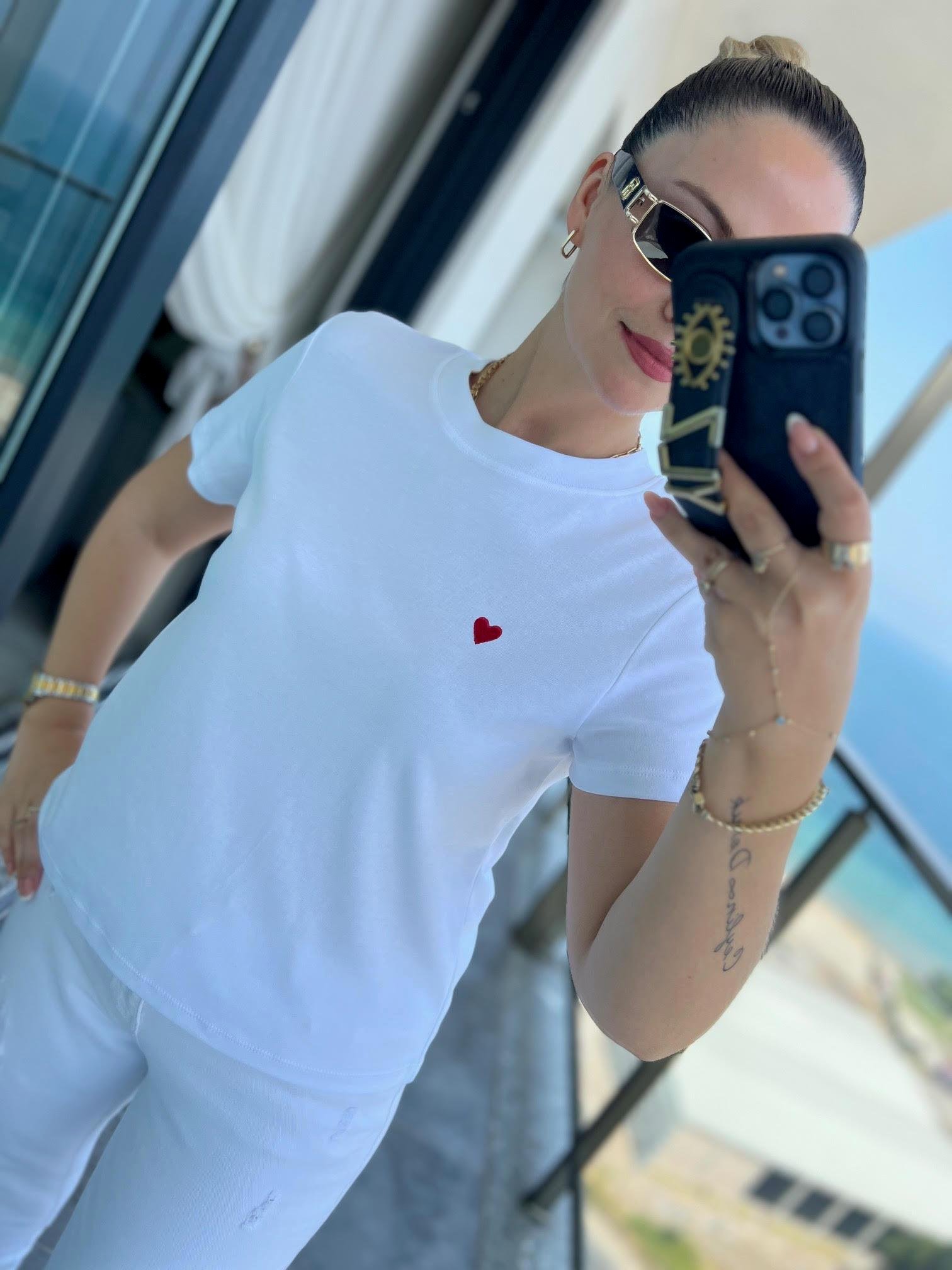30584 Bisiklet Yaka Pamuklu Tshirt BEYAZ