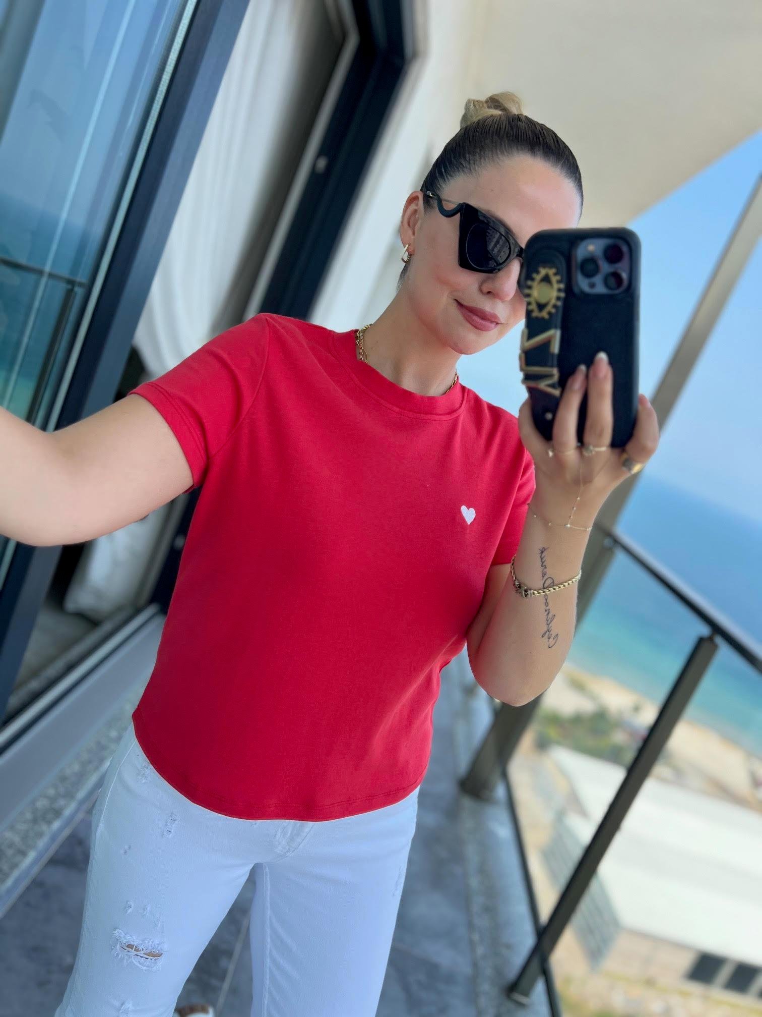 30584 Bisiklet Yaka Pamuklu Tshirt KIRMIZI