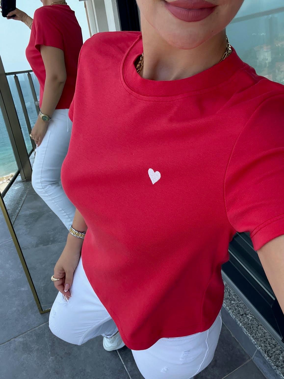 30584 Bisiklet Yaka Pamuklu Tshirt KIRMIZI