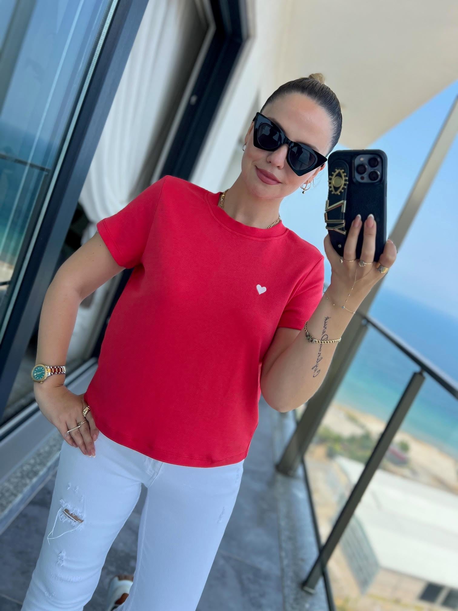 30584 Bisiklet Yaka Pamuklu Tshirt KIRMIZI