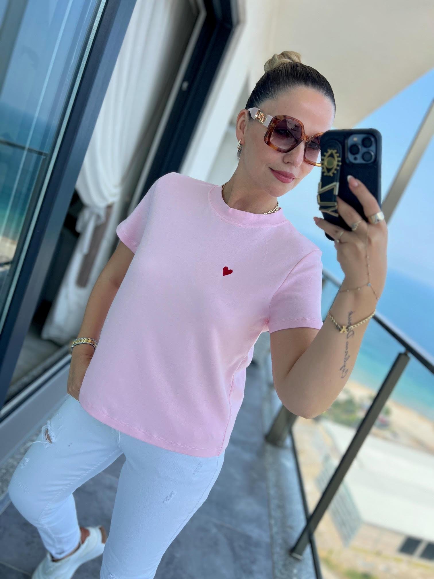 30584 Bisiklet Yaka Pamuklu Tshirt PEMBE